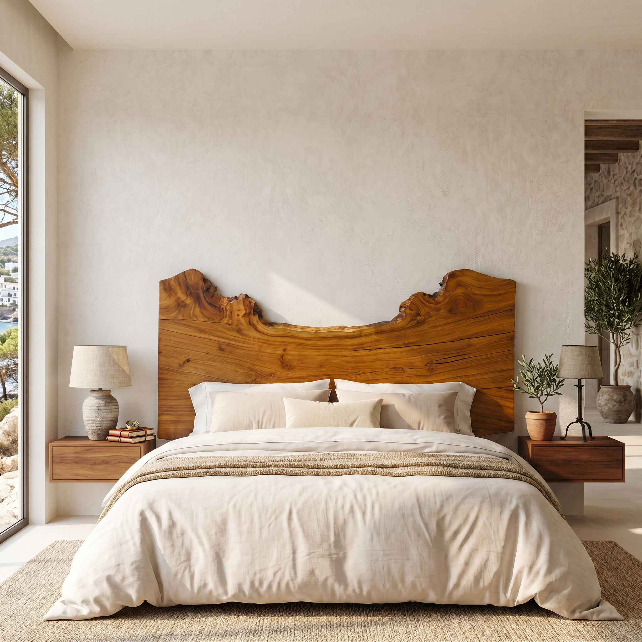 Natural Edge Headboard Wooden Bed Headboard For Bedroom SINLSAHB064