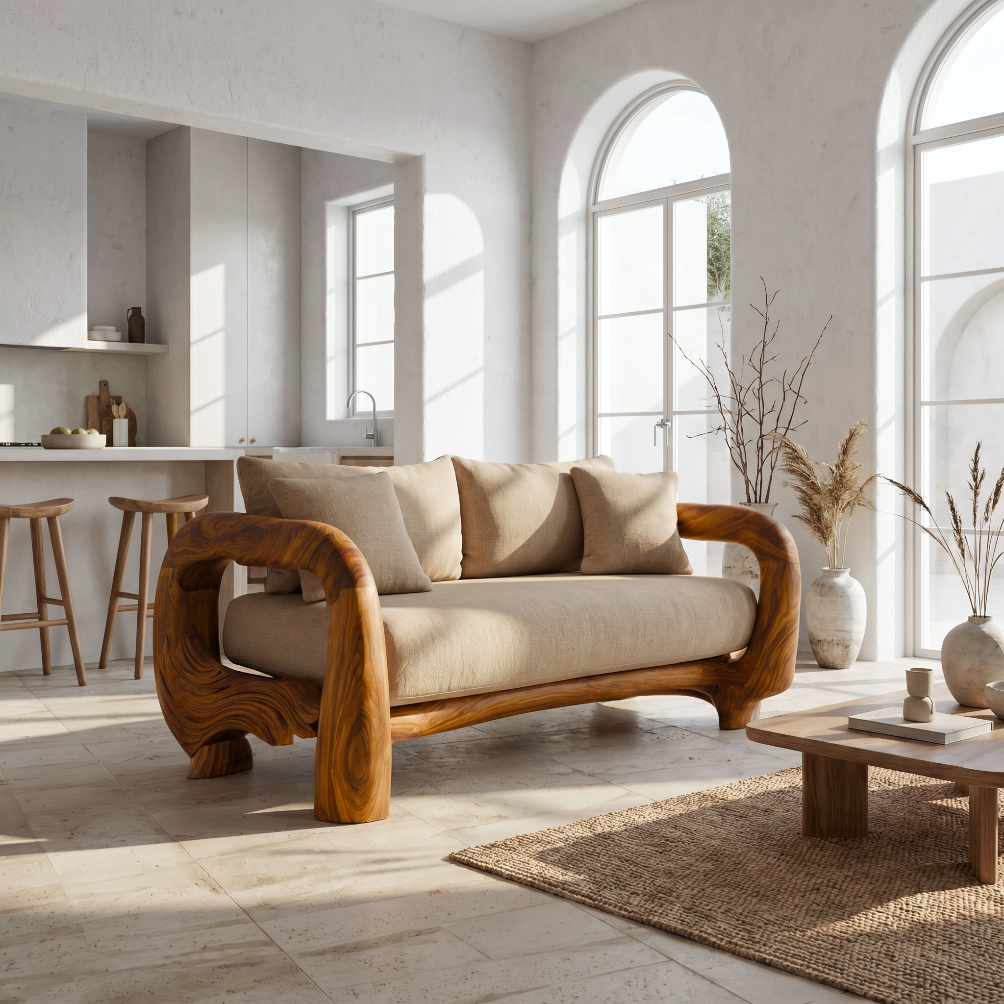 Contemporary Lounge Sofa Frame With Sculptural Wooden Base For Living Room SINLSASF049