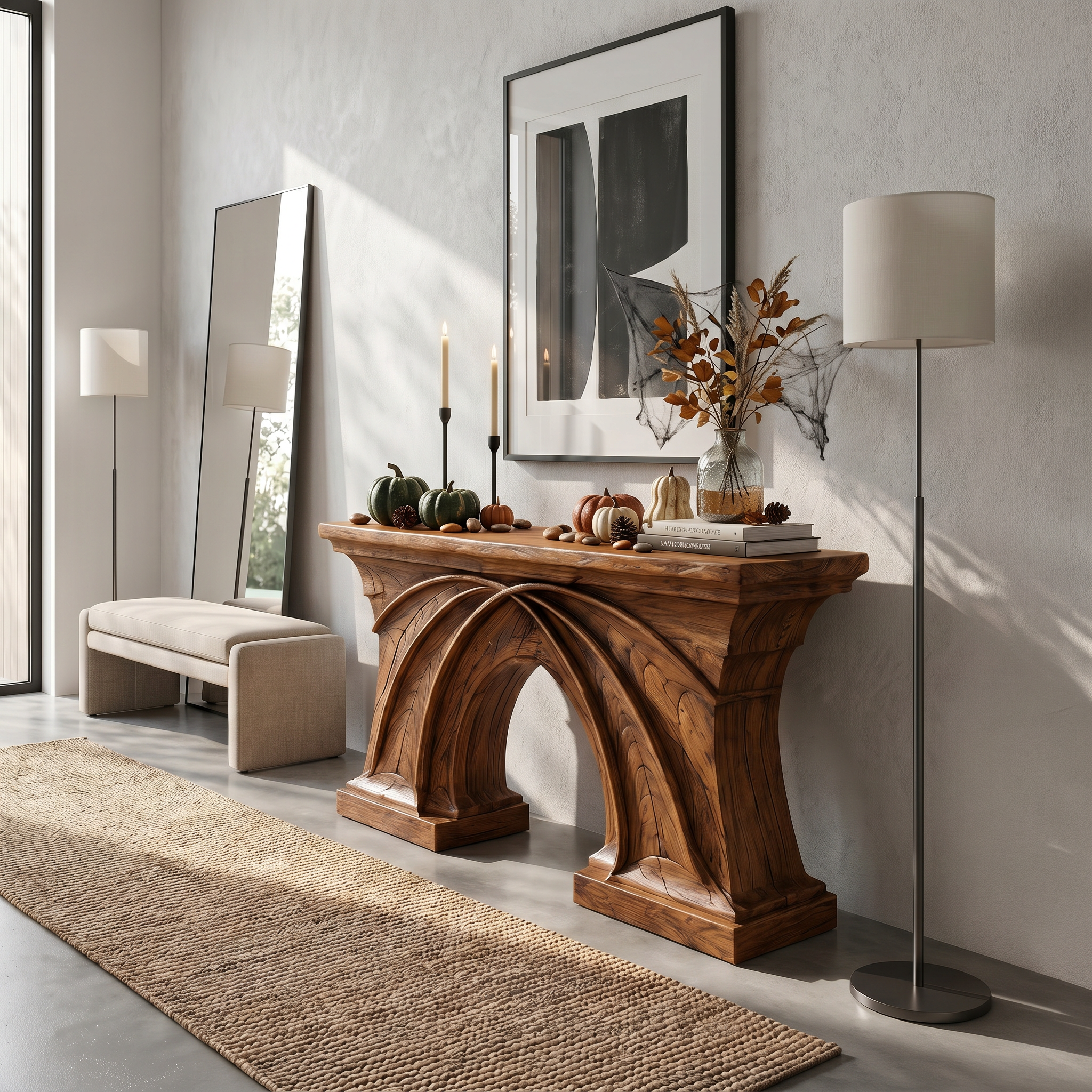 Rustic Console Table Handcrafted Flowing Sculptural Design For Living Room Entryway SINLSACS674