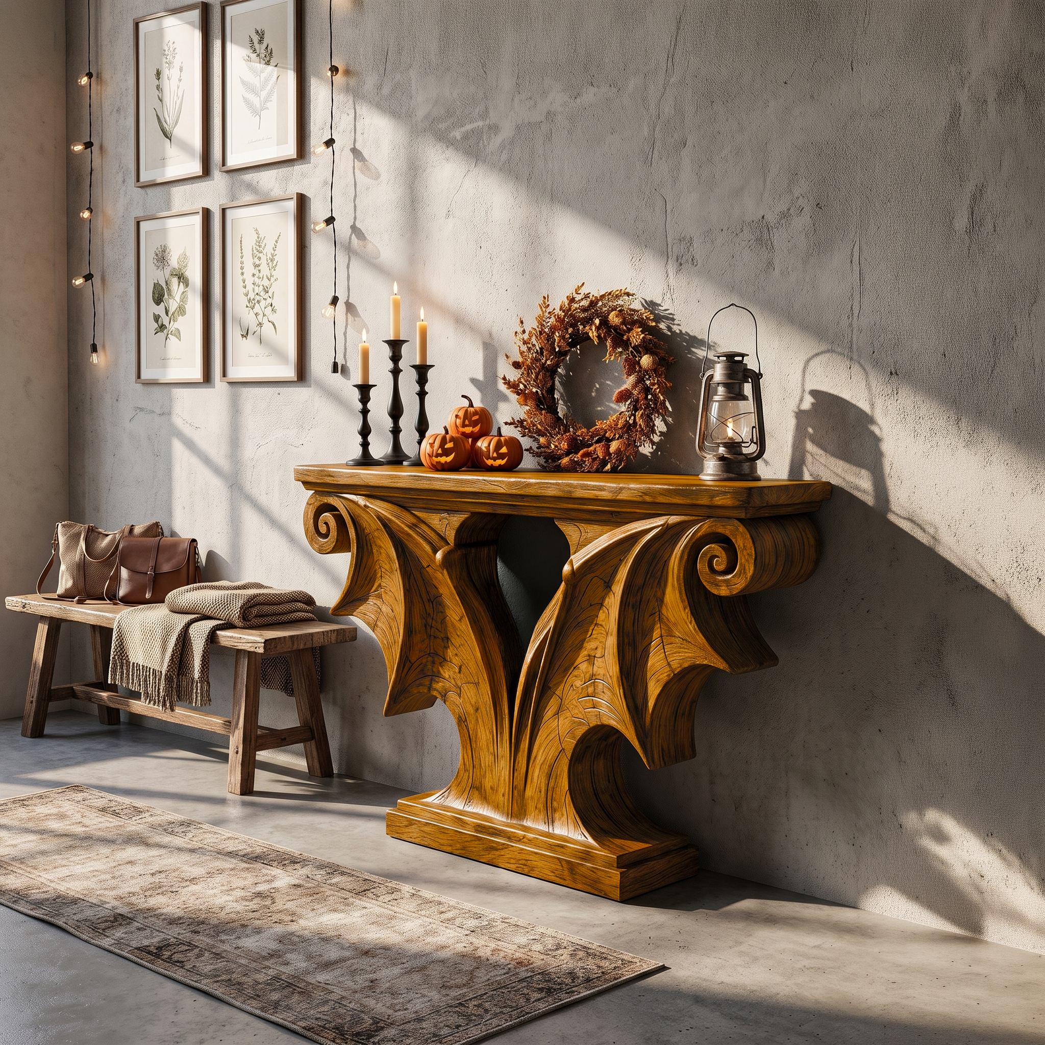 Sculptural Console Table Handcrafted Solid Wood Design For Entryway Living Room SINLSACS676