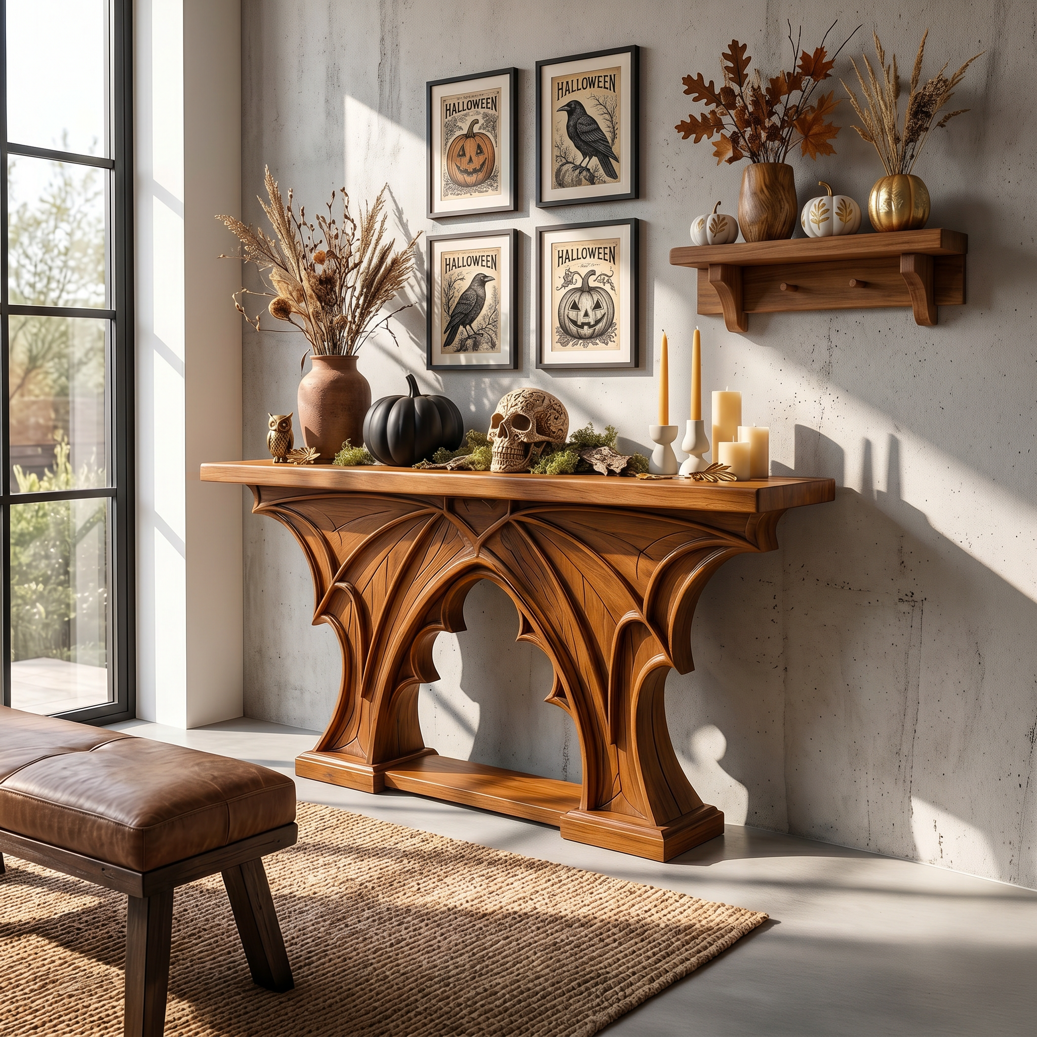 Rustic Console Table Handcrafted Live Edge Design For Hallway SINLSACS680