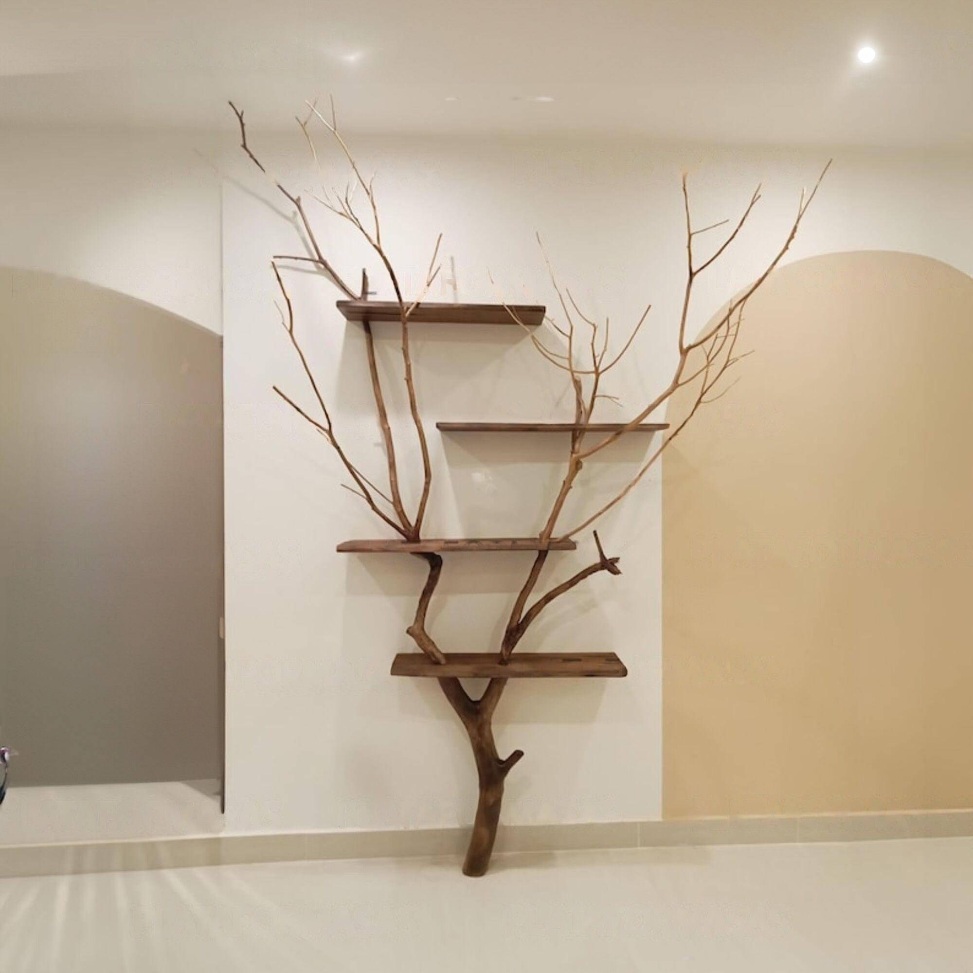 Tree Bookshelf Wild Mulberry Wood Wall Mounted Design For Living Room SINLTB001