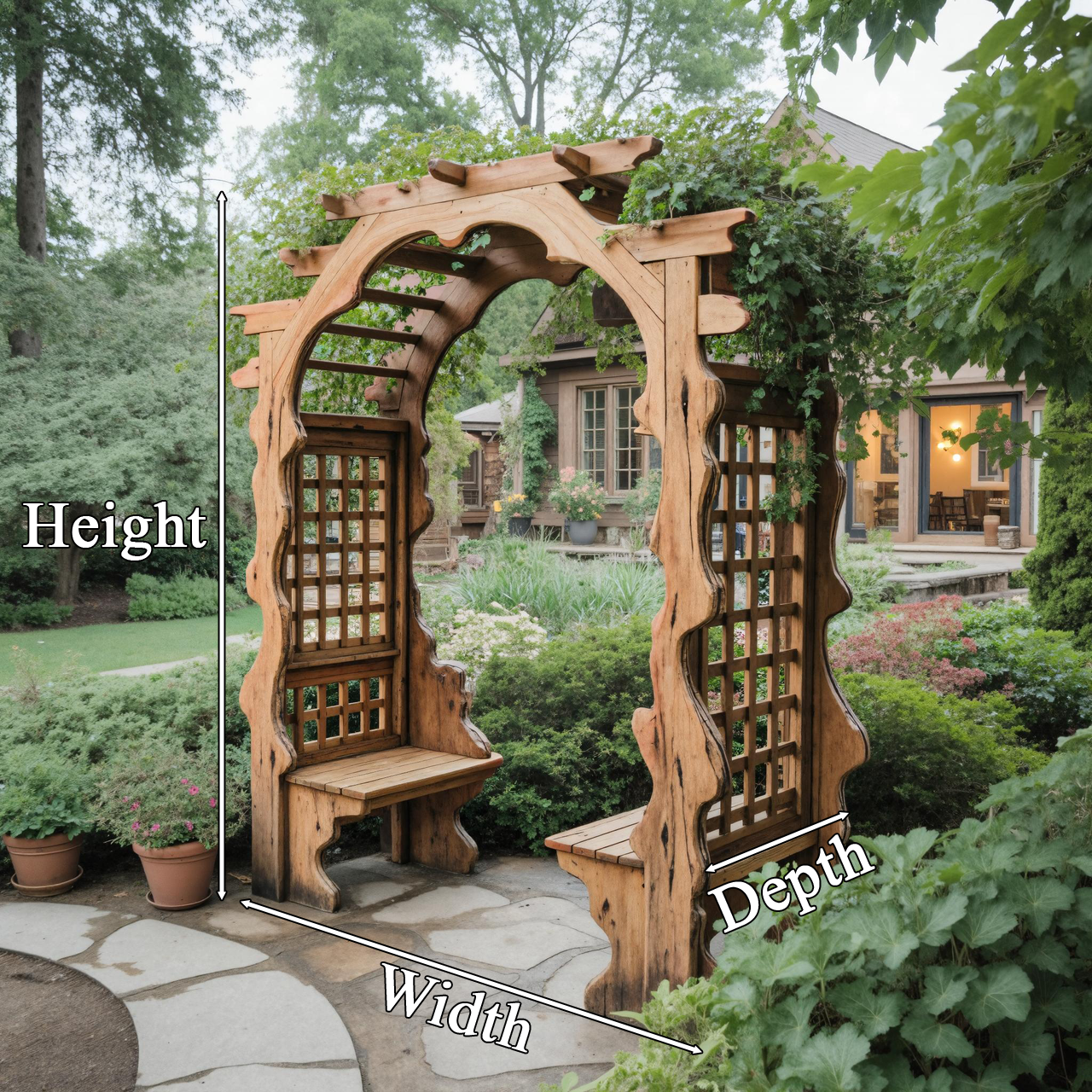 Rustic Wooden Garden Arbor With Built In Bench Seating For Patio Or Backyard SITHTTPER001