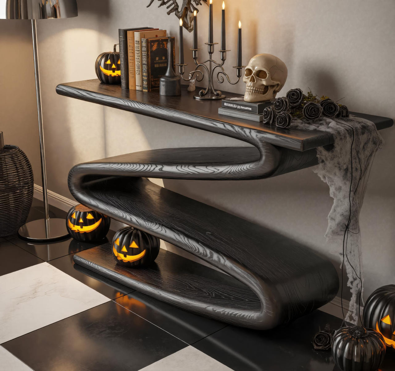 Modern Console Table With Curved Design For Halloween Decor SITHTTHW004