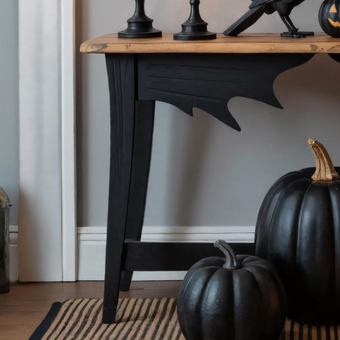 Halloween Wooden Console Table With Bat Wing Carving For Haunted House Decor SITHHNHW003
