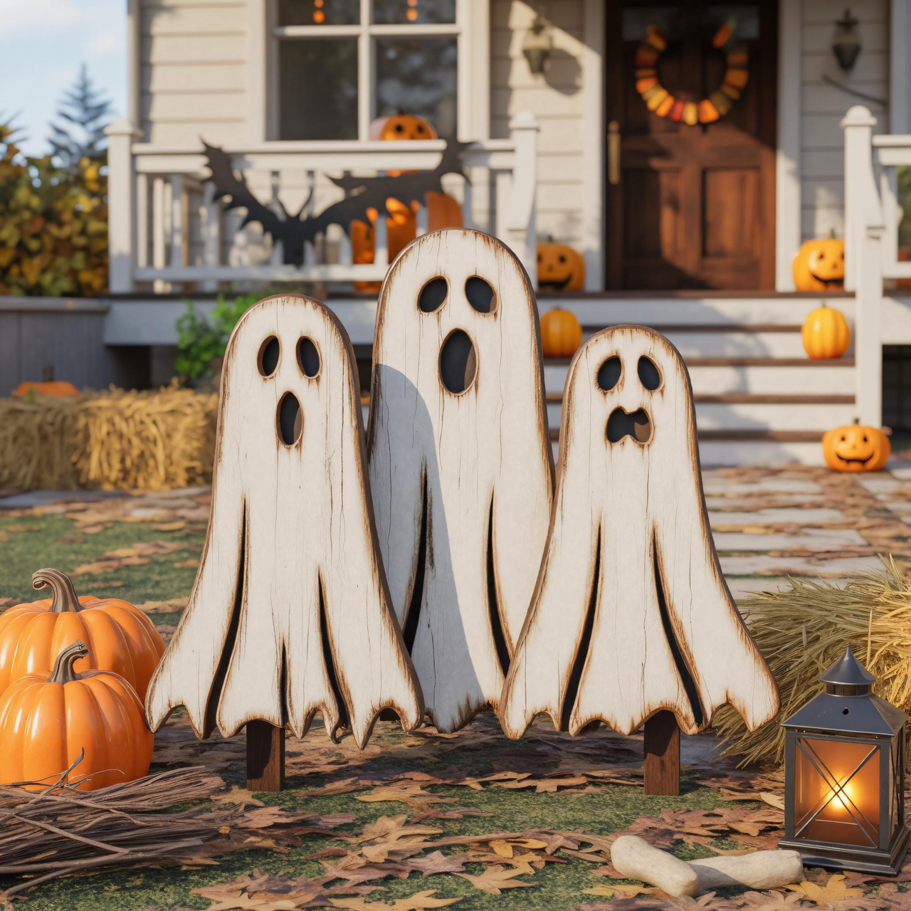 Wooden Halloween Ghost Yard Decoration Rustic Outdoor Porch Decor SITHTTHW012