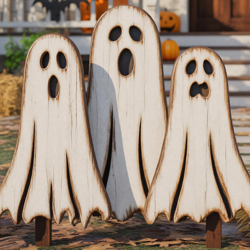 Wooden Halloween Ghost Yard Decoration Rustic Outdoor Porch Decor SITHTTHW012