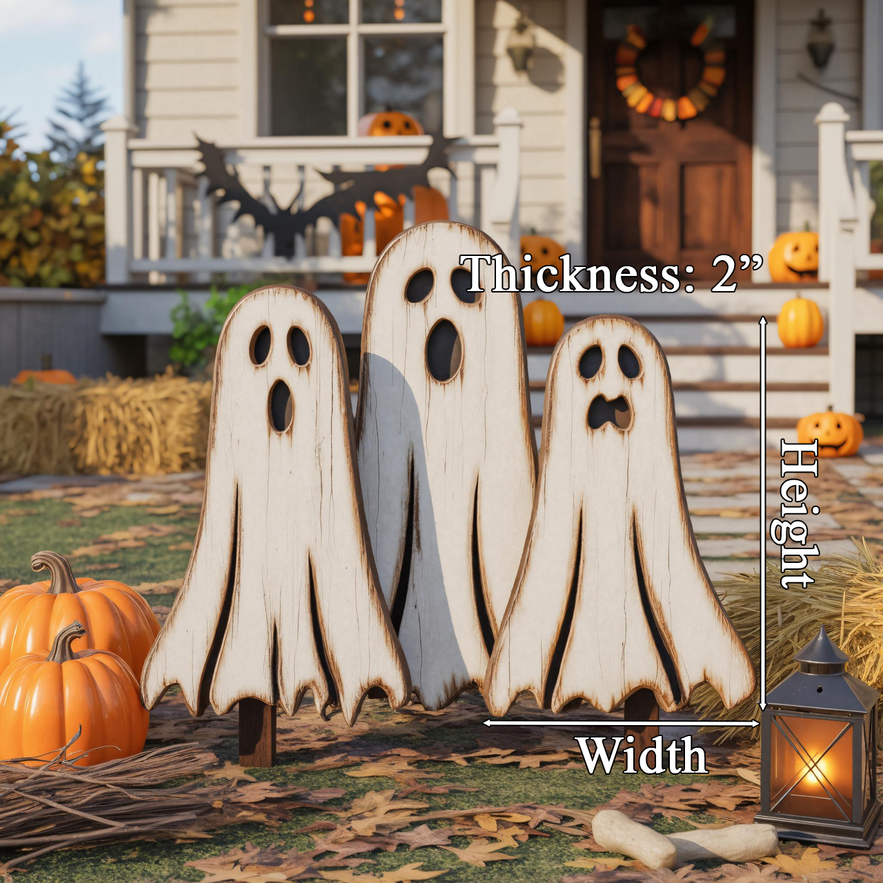 Wooden Halloween Ghost Yard Decoration Rustic Outdoor Porch Decor SITHTTHW012