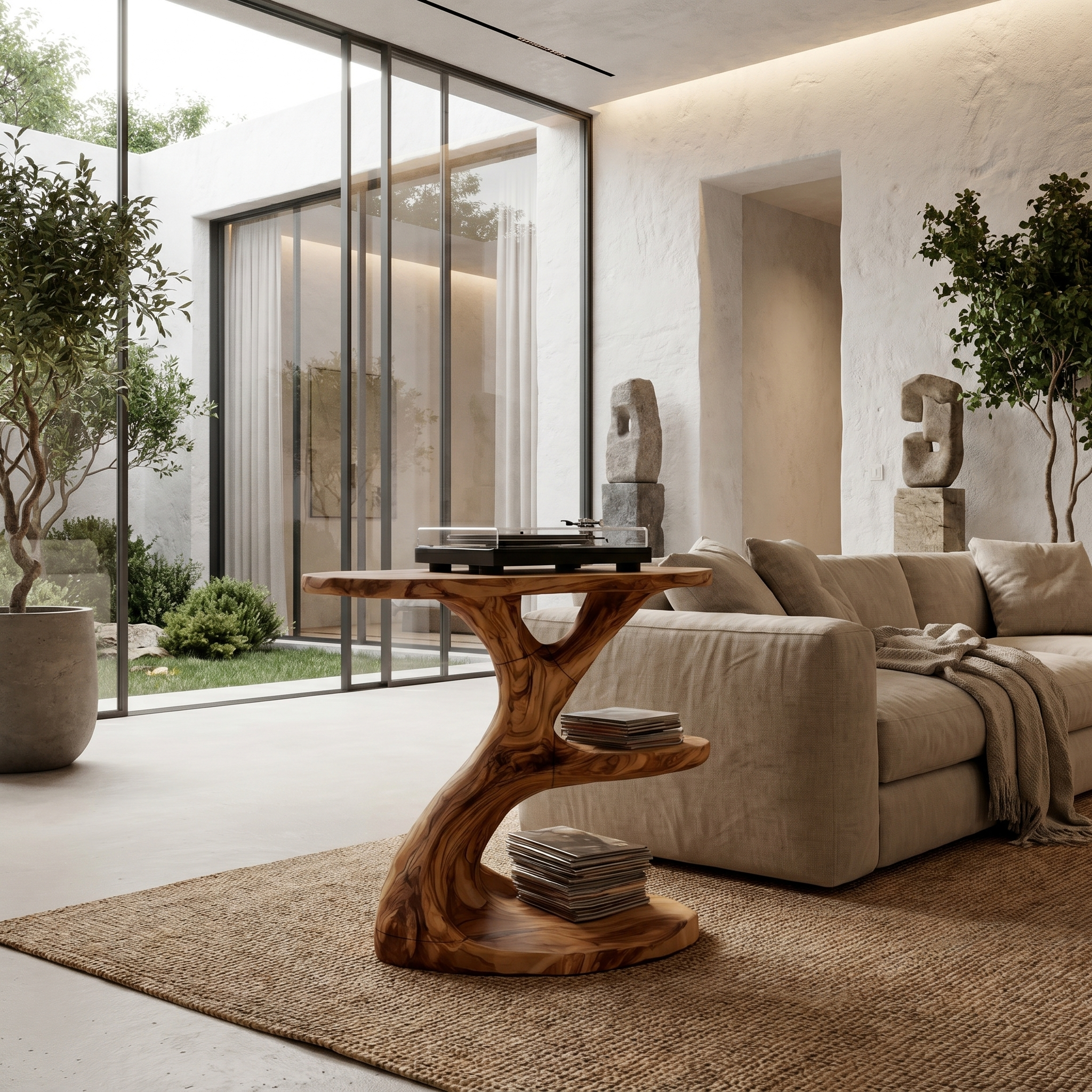 Modern Organic Side Table With Multi Level Wood Shelves For Living Room And Bedroom SINLHABT255