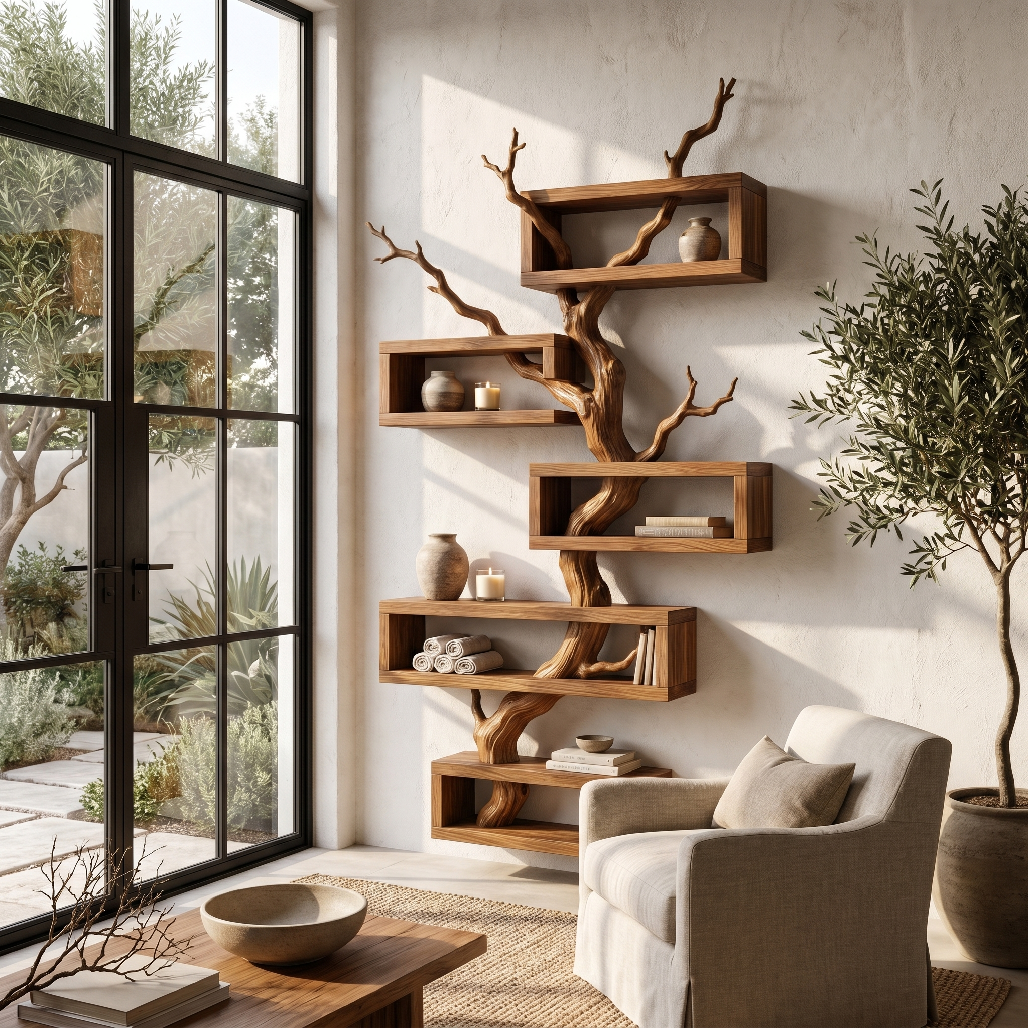 Modern Tree Branch Display Shelf With Floating Shelves For Home SINLHAFL559