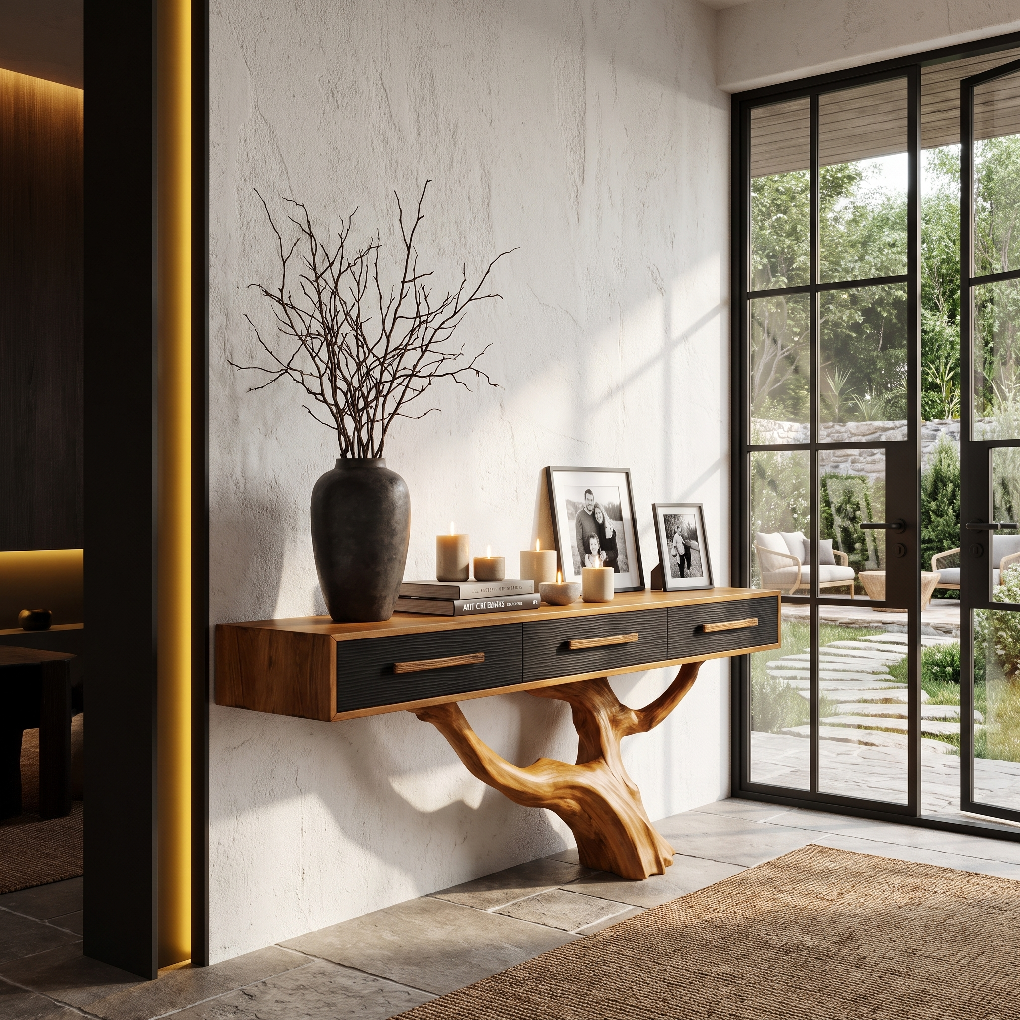 Statement Console Table With Nature Inspired Tree Base For Living Room SINLHACS672