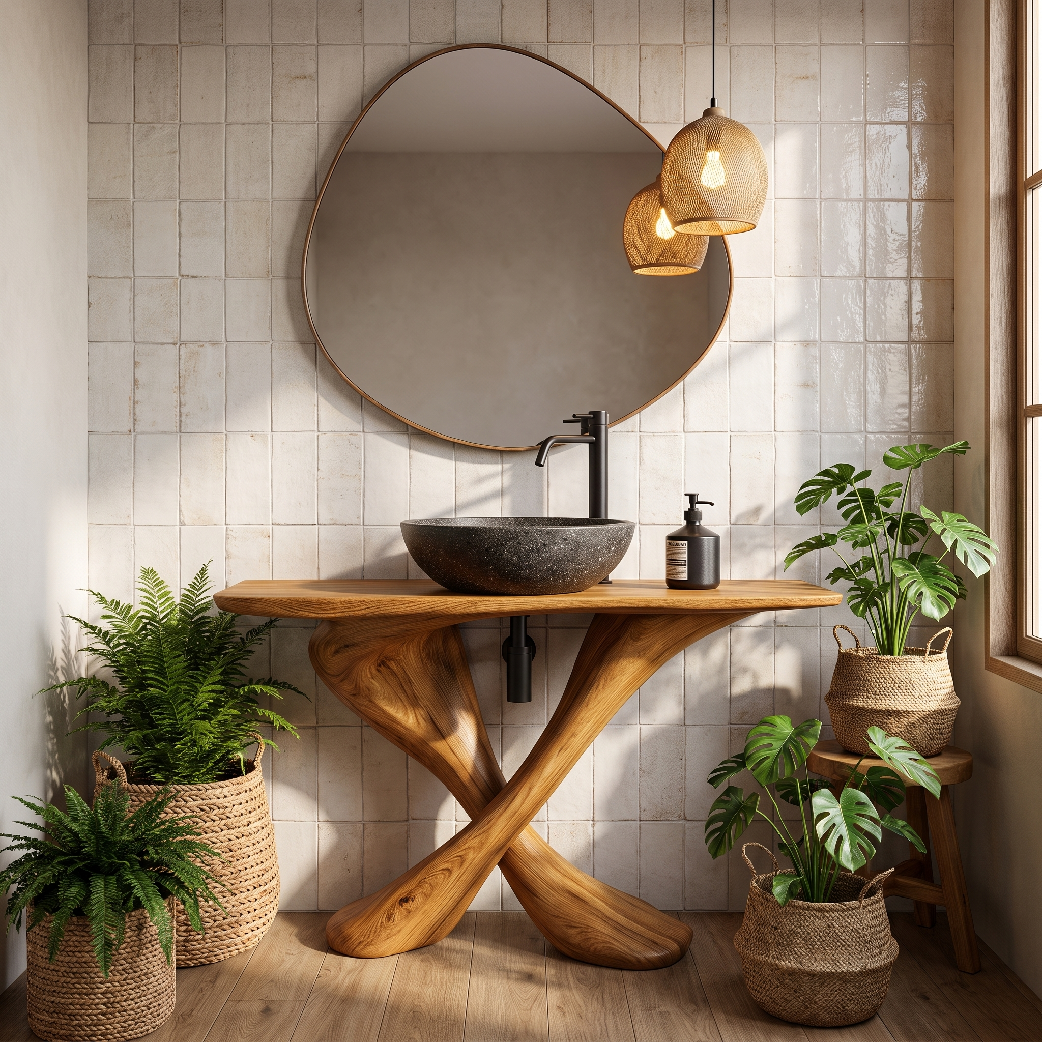 Organic Bathroom Vanity With Sculptural Tree Trunk Base For Bathroom SINLHABRV322