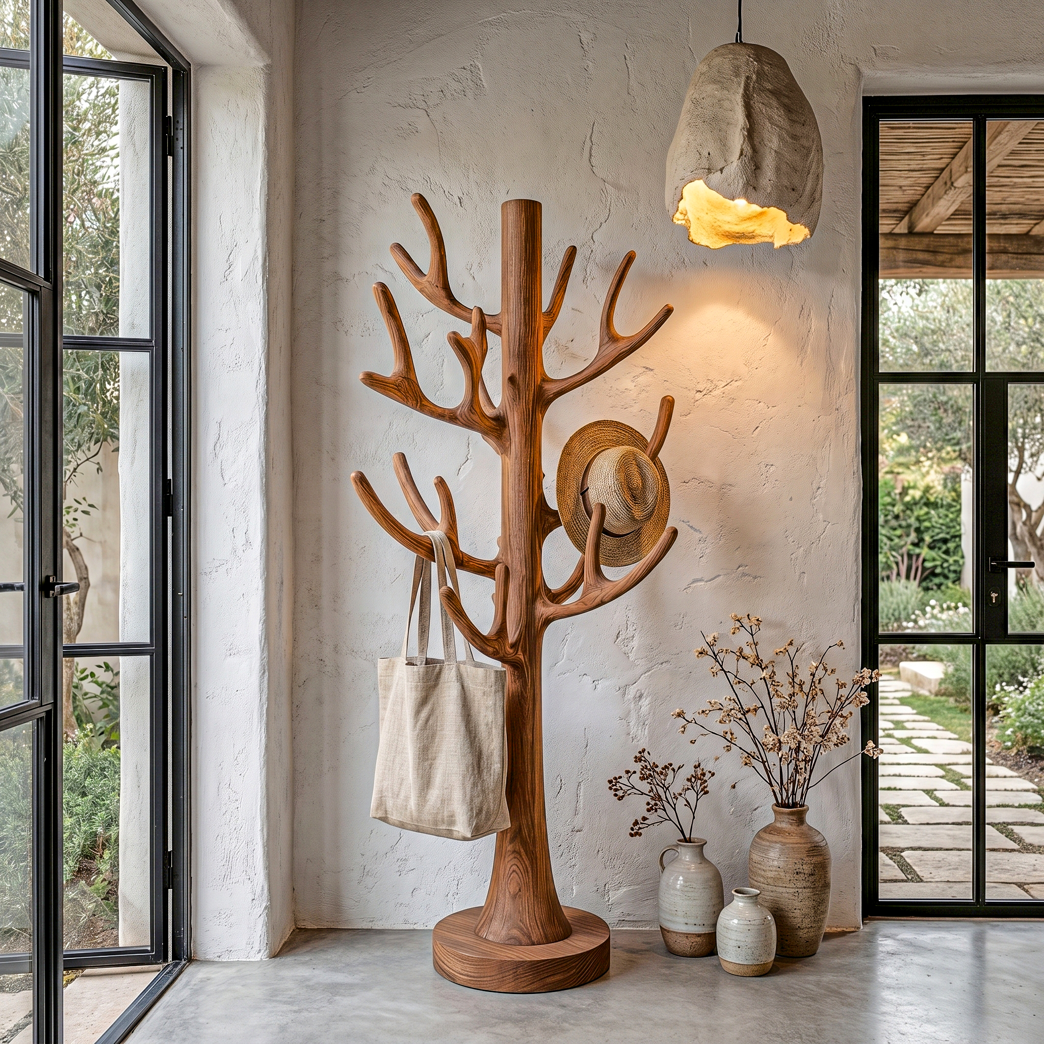 Tree Inspired Standing Coat Rack With Multiple Branch Hooks For Entryway SINLHATCR117