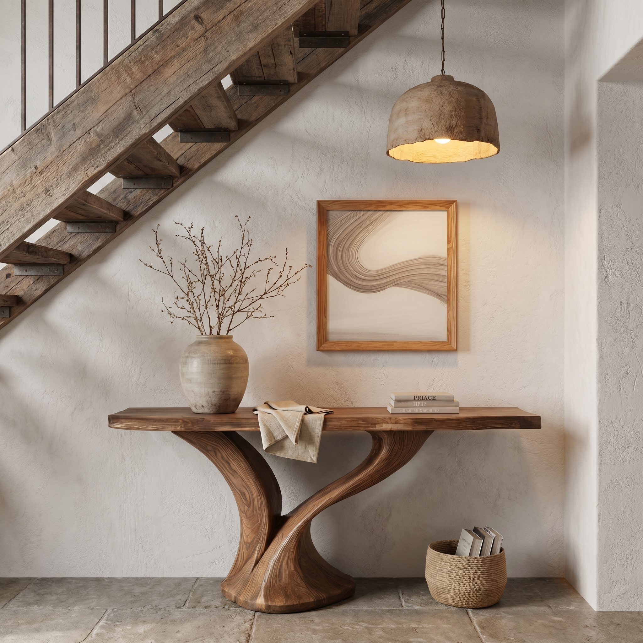 Organic Console Table With Sculptural Twin Curved Base For Entryway And Living Room SINLHACS577