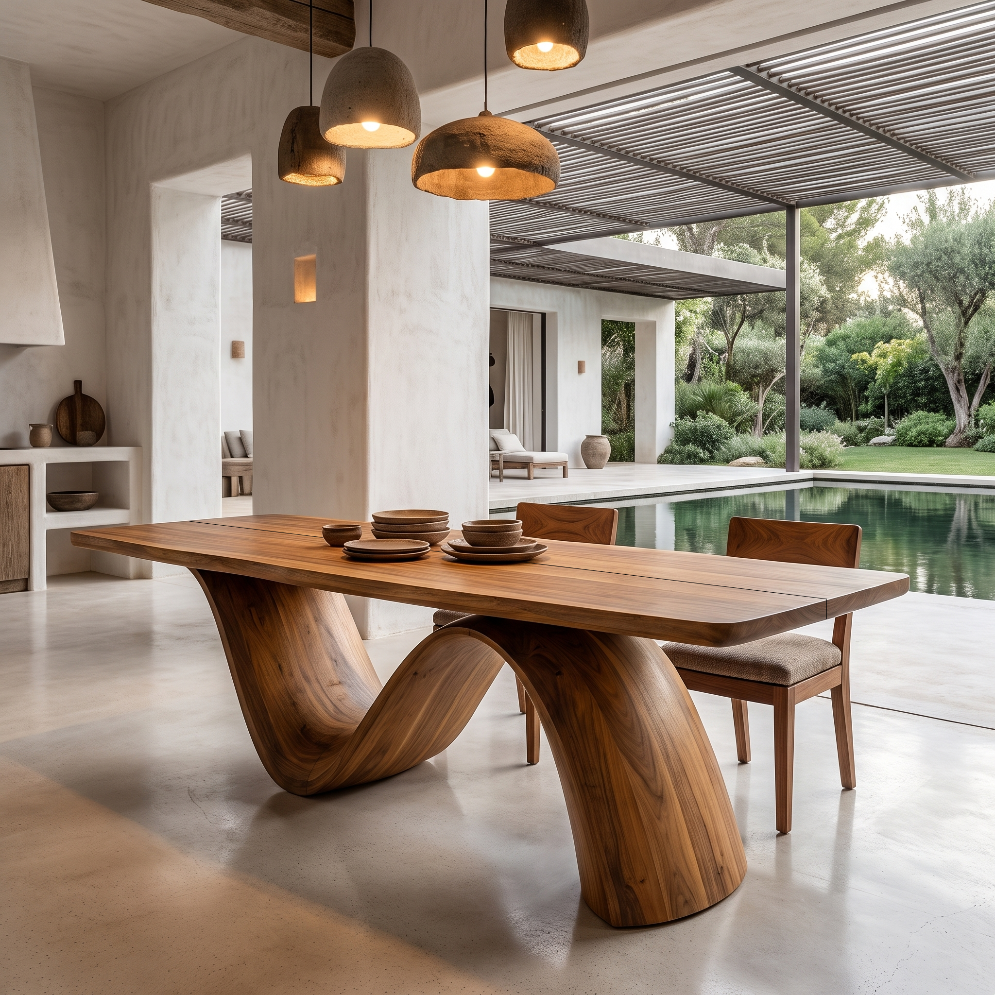 Modern Architectural Dining Table With Wing Pedestal Base For Dining Room SINLHADN211