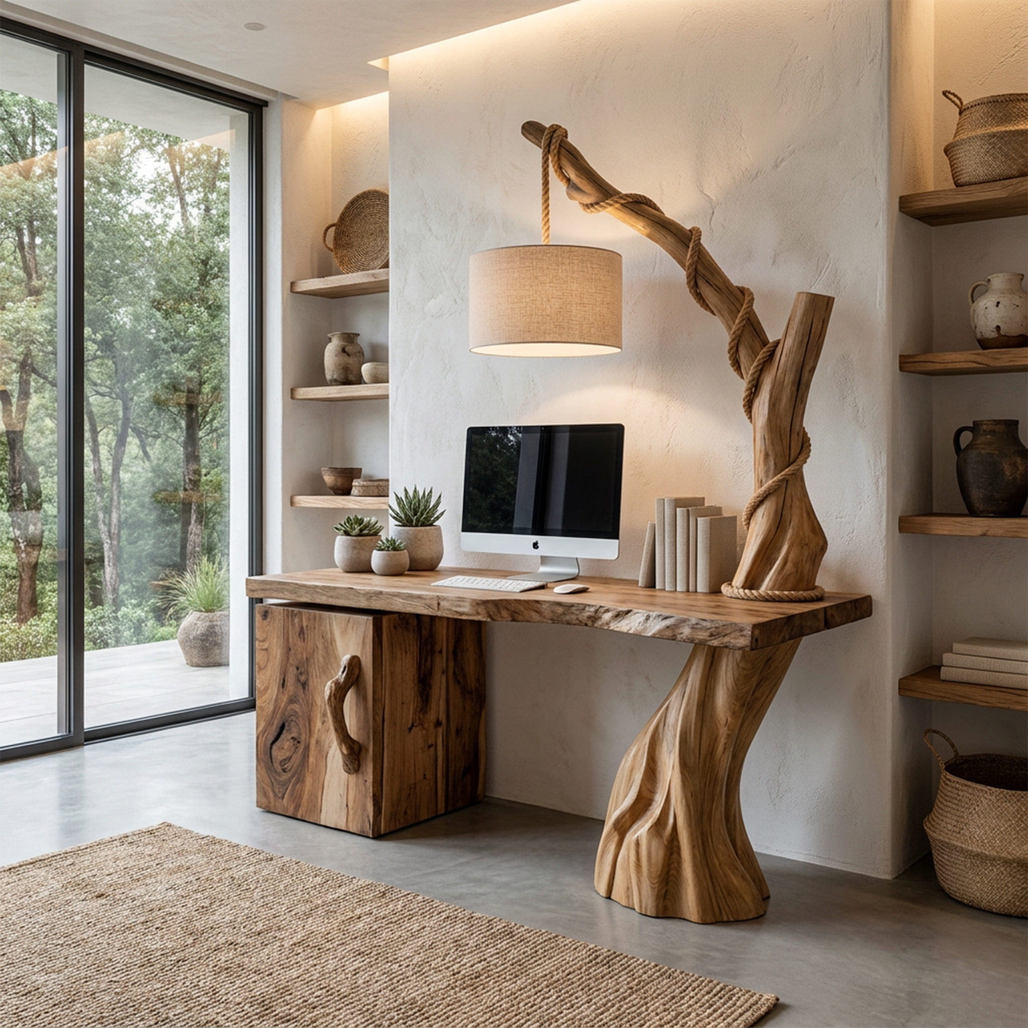 Nature Inspired Executive Desk With Handcrafted Tree Form Design For Home Office SINLHADK127