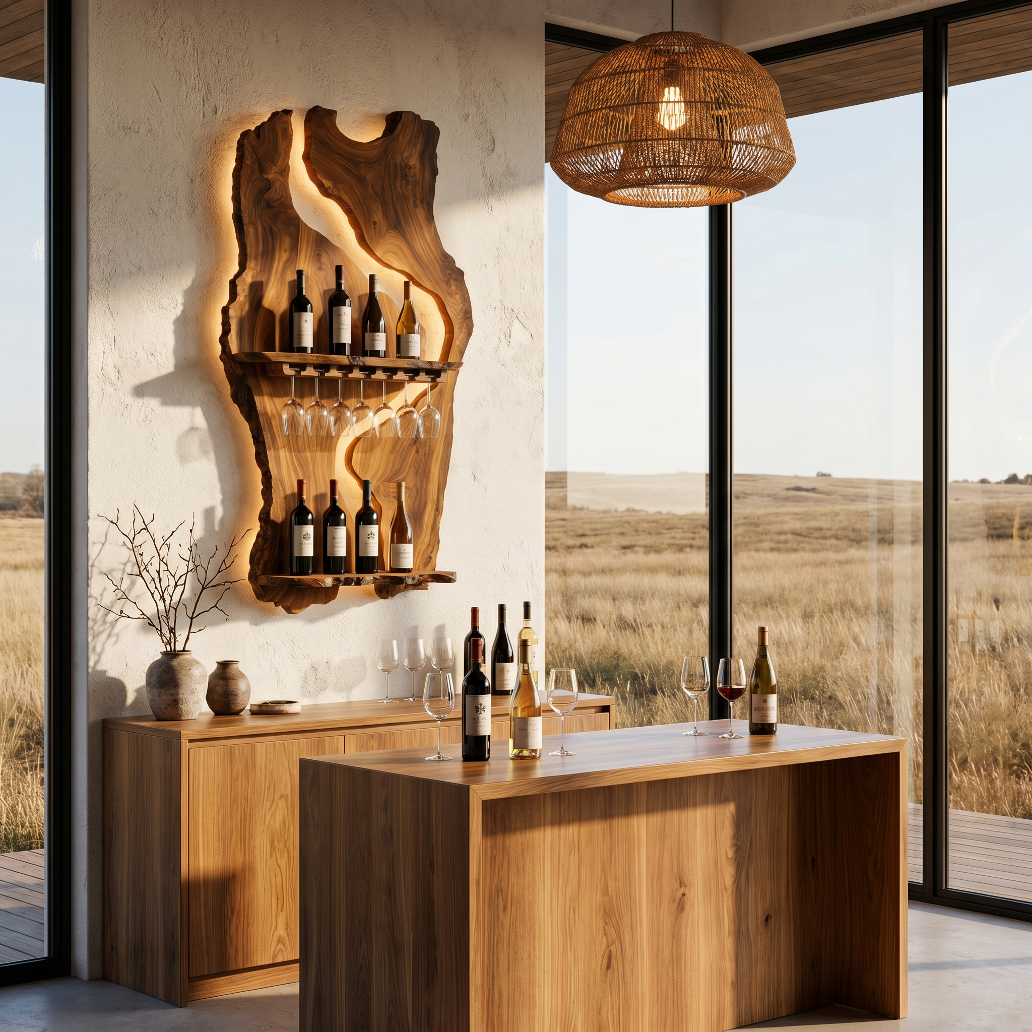 Sculptural Wall Mounted Wine Holder For Dining Room And Home Bar SINLHAWH038