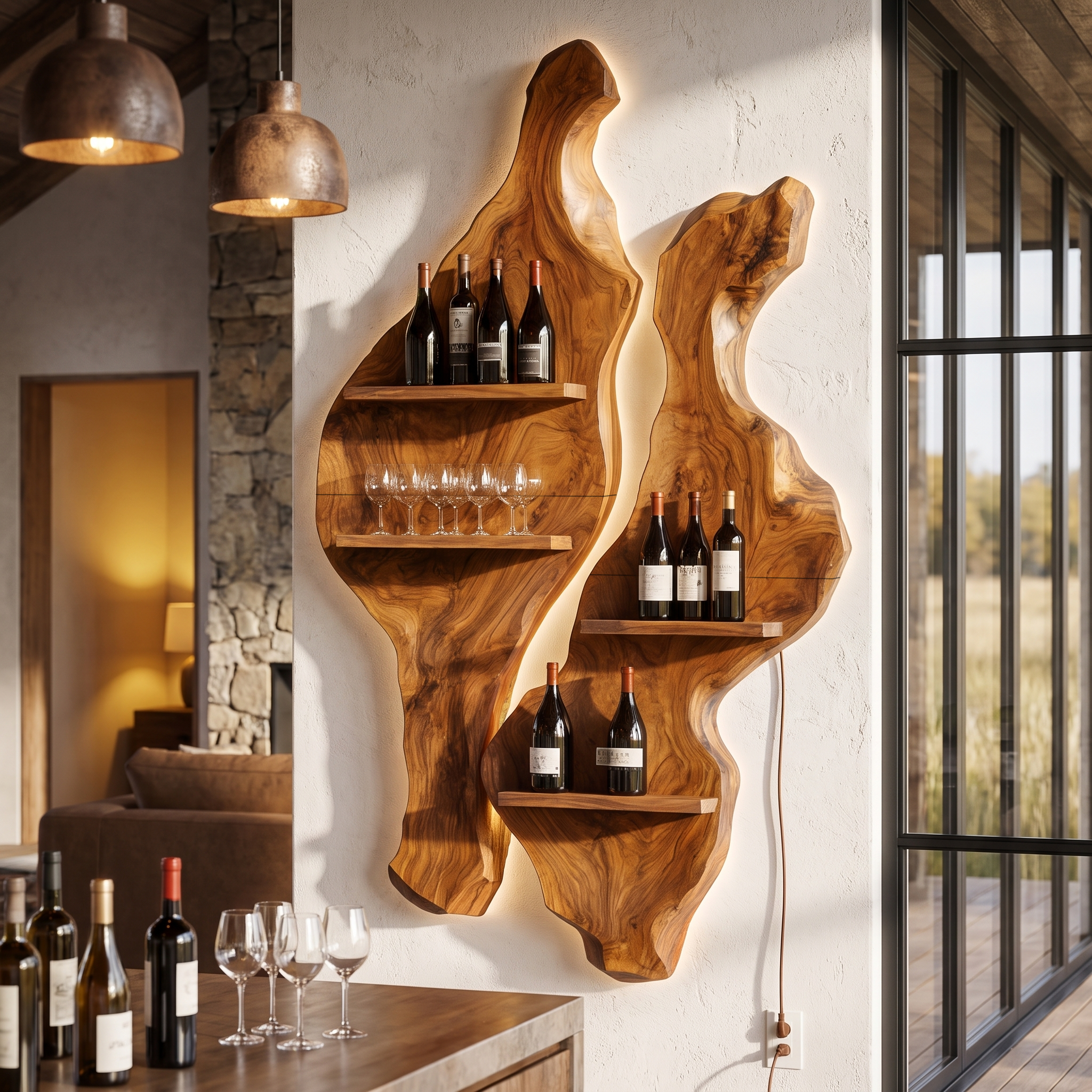 Rustic Sculptural Wine Holder Wall Mounted Bottle Storage SINLHAWH039