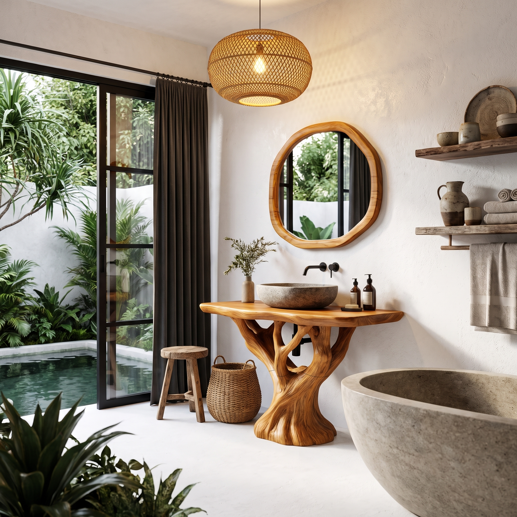 Rustic Live Edge Bathroom Vanity With Natural Wood Base For Bathroom SINLHABRV334
