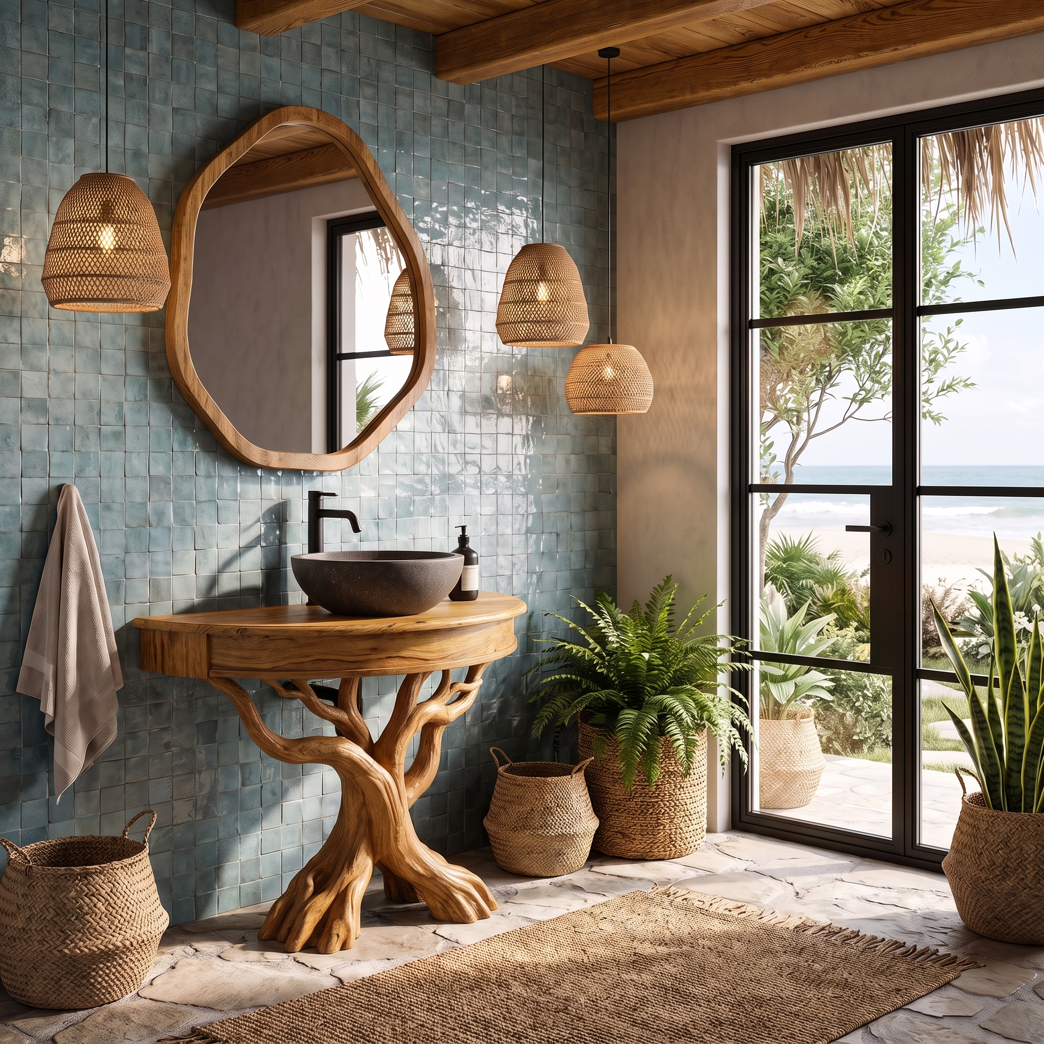 Tree Bathroom Vanity With Floating Countertop And Display Shelves For Bathroom SINLHABRV325