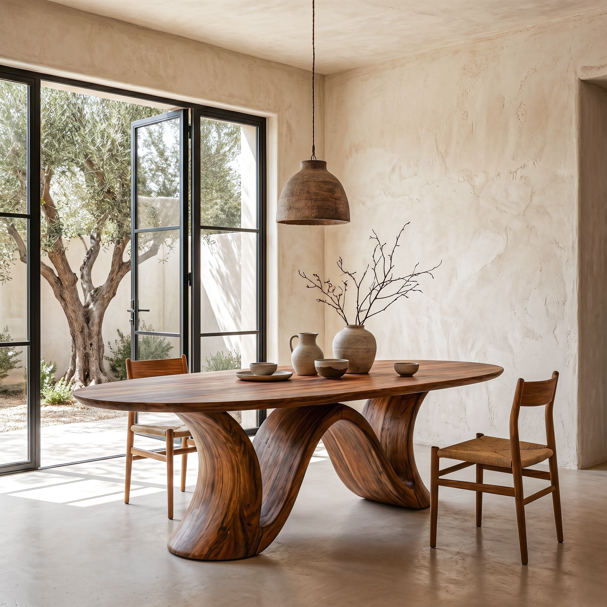 Organic Modern Dining Table With Round Top For Dining Room SINLHADT183