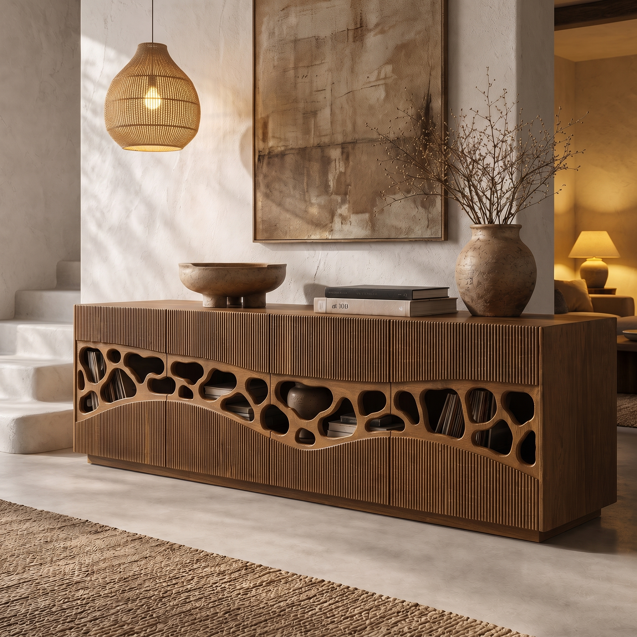 Contemporary Sideboard With Organic Cutout Design For Dining Room And Living Room SINLHASD002
