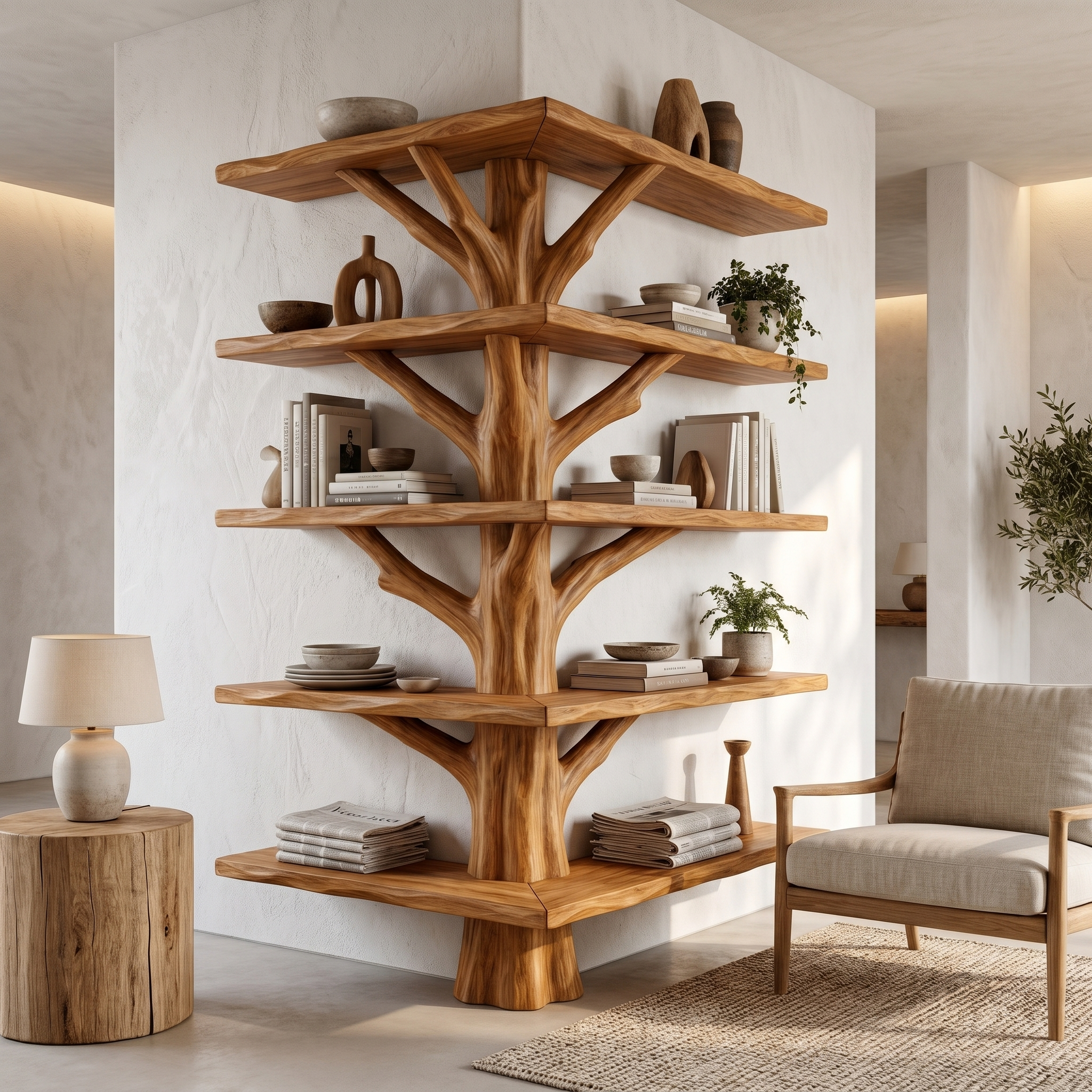 Organic Modern Tree Bookcase With Artistic Branch Frame For Home Office SINLHATB749