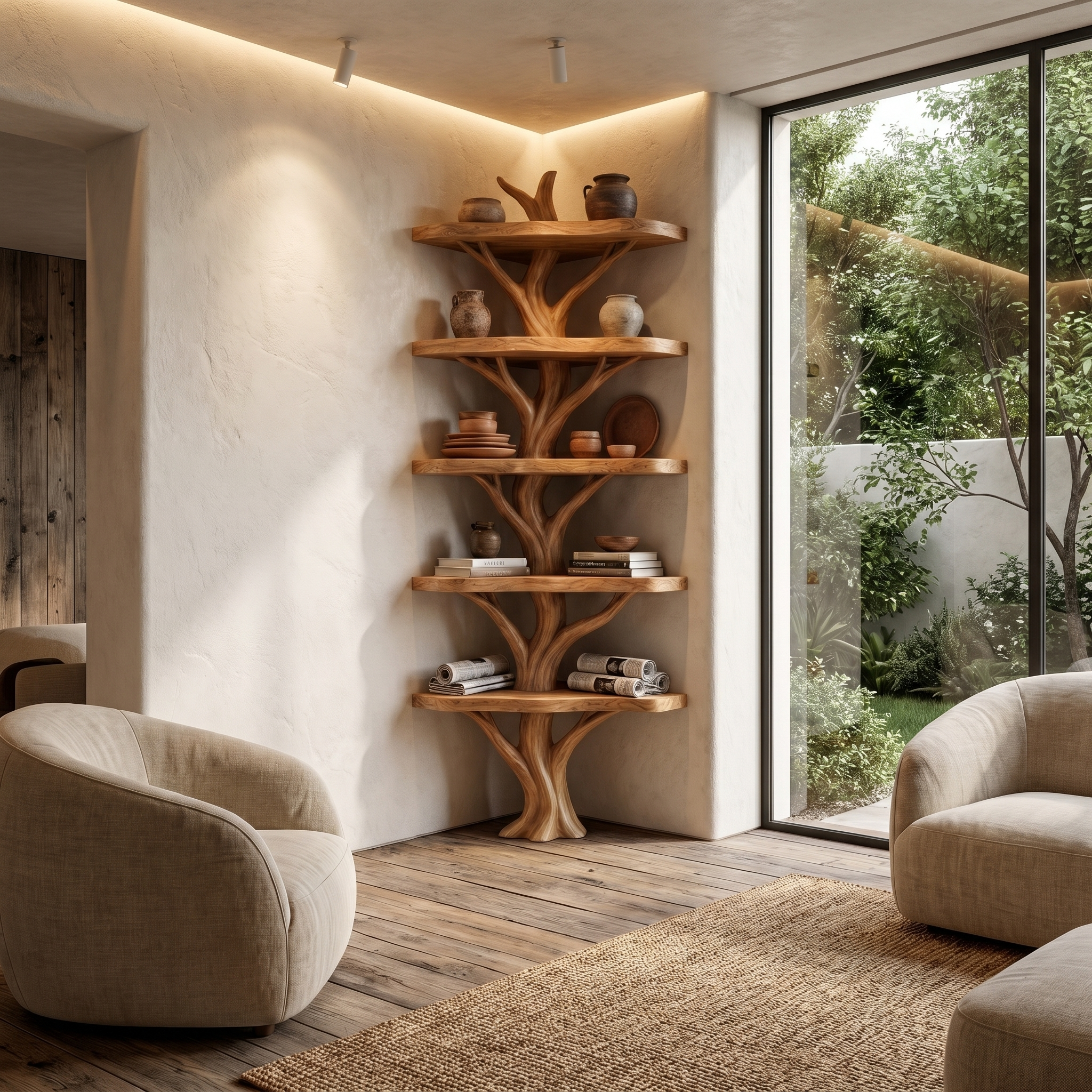 Sculptural Tree Bookshelf With Multi Tier Open Shelving For Reading Corner SINLHATB750