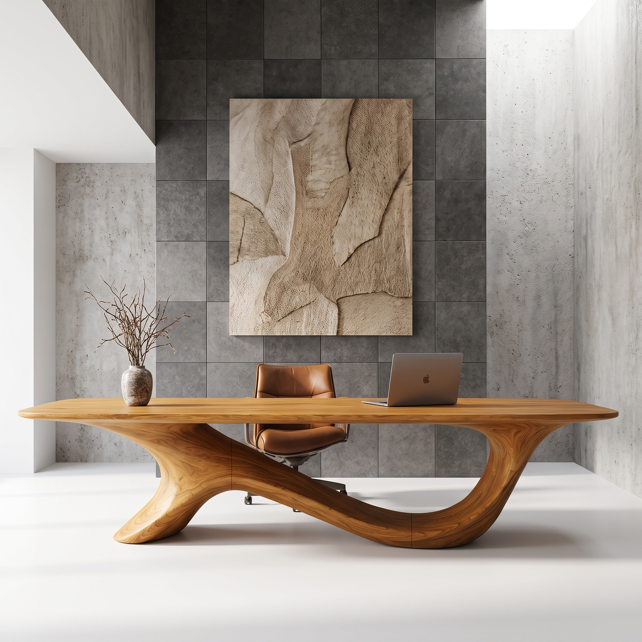 Modern Sculptural Base Desk Solid Wood Desk For Workspace SINLHADE160