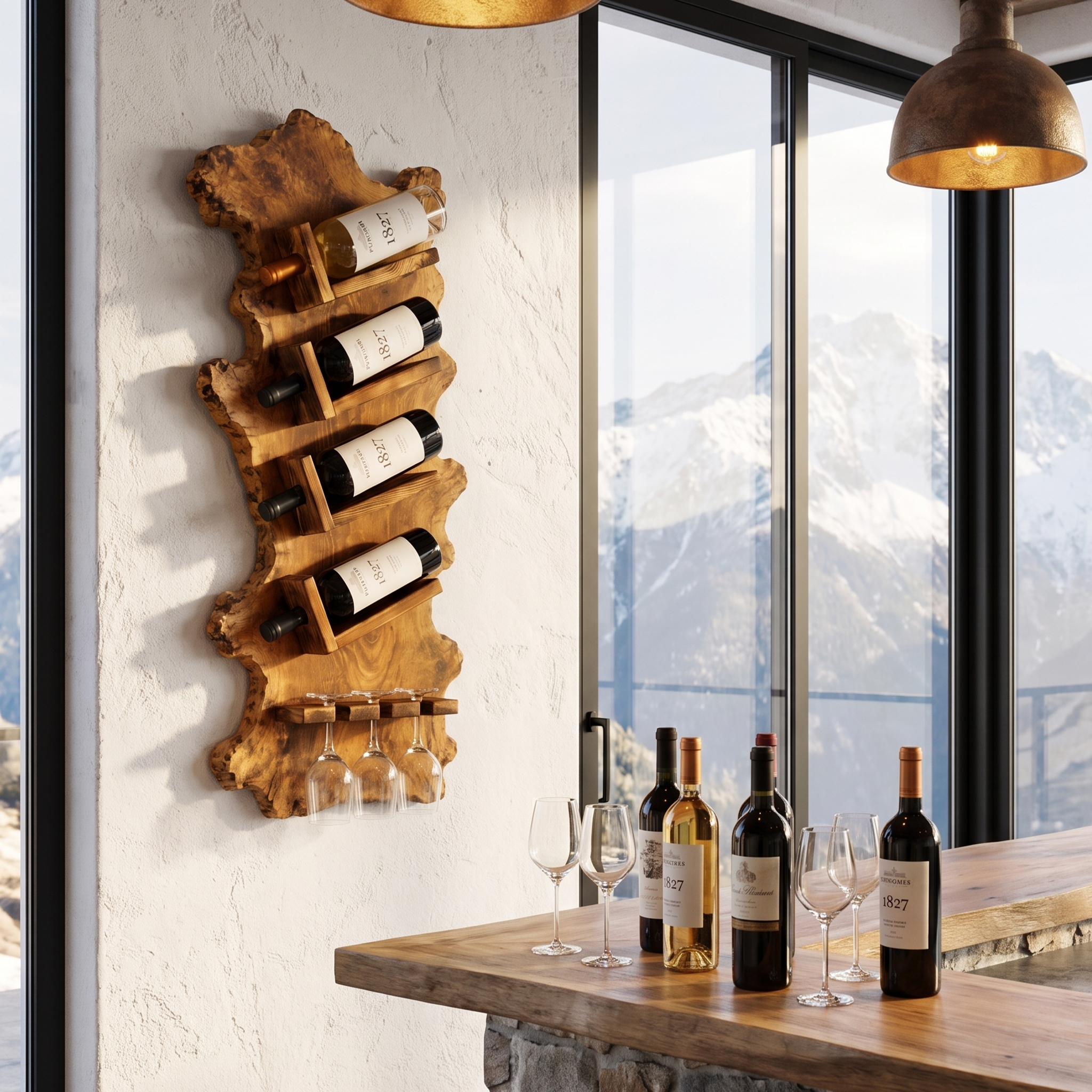 Minimalist Wall Mounted Wine Holder With Open Bottle Storage For Home Bar SINLHAWH048