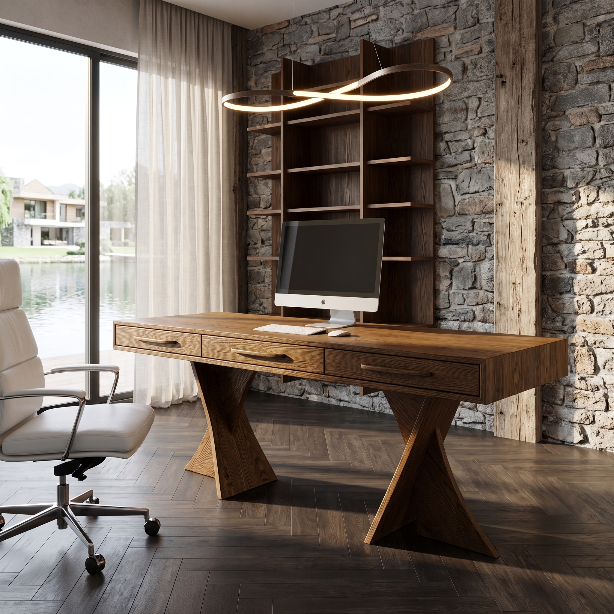 Minimalist X Frame Desk Solid Wood Computer Desk For Home Office SINLHADE163