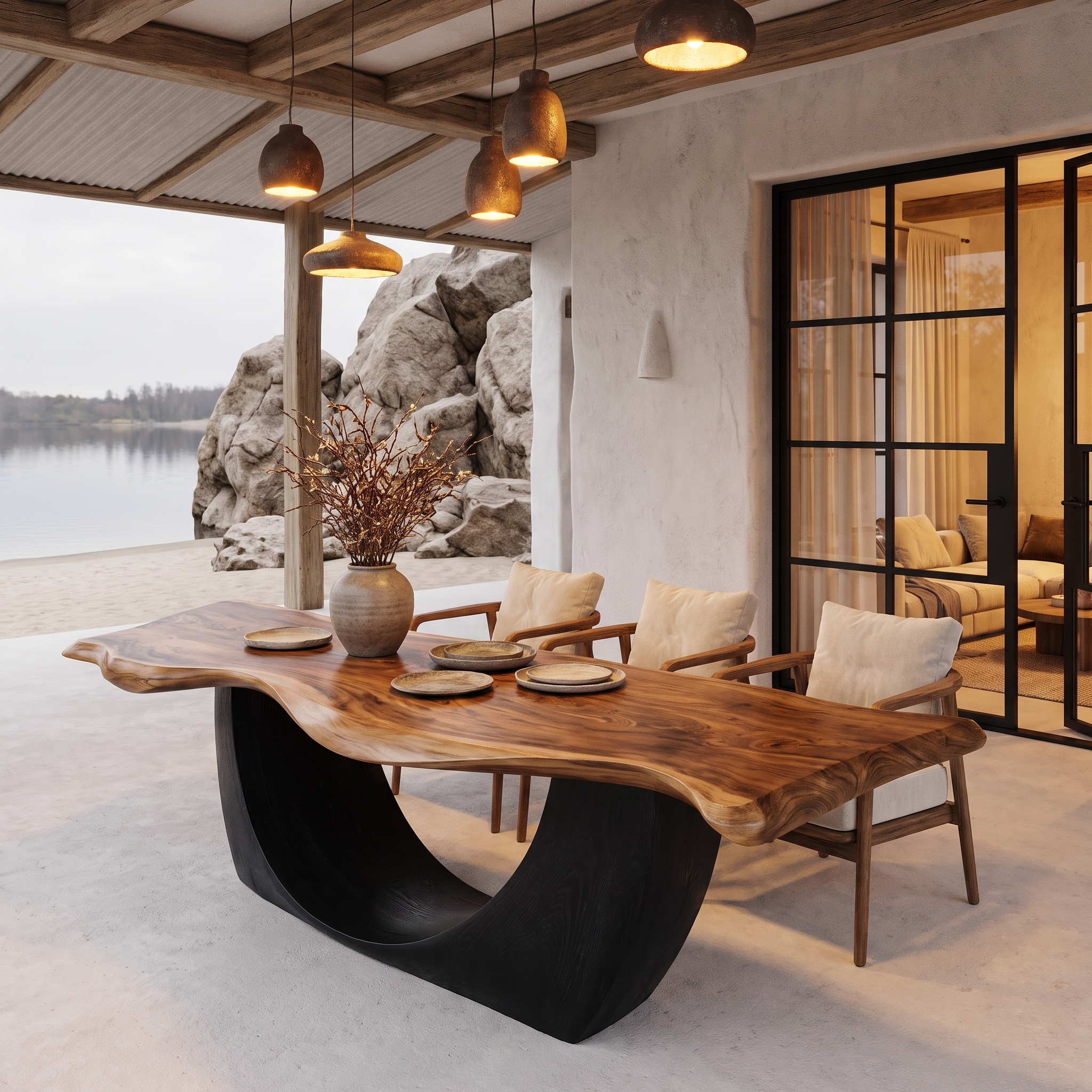 Modern Sculptural Dining Table Live Edge Wood Table For Dining Room SINLHADN205