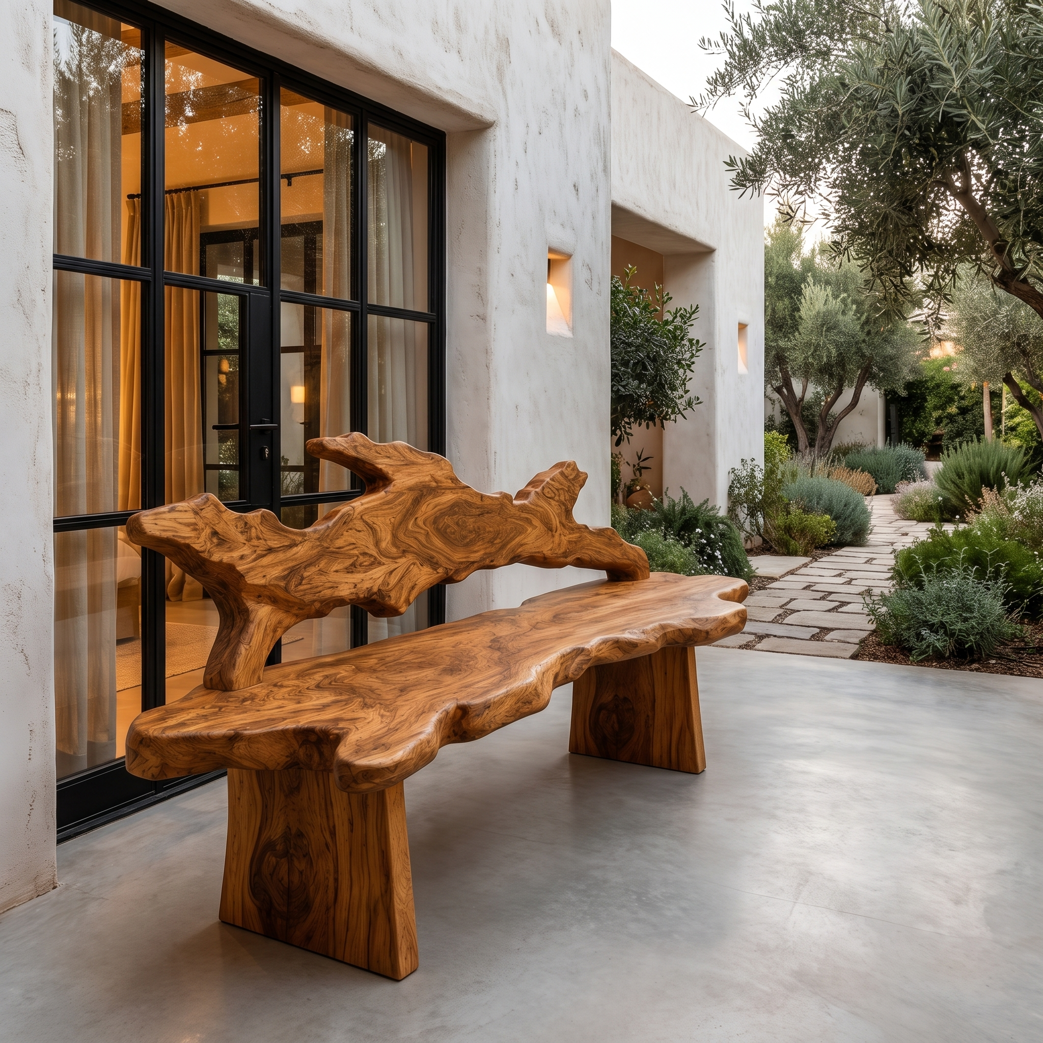 Contemporary Tree Branch Bench Solid Wood Patio Bench For Outdoor SINLHABEN133