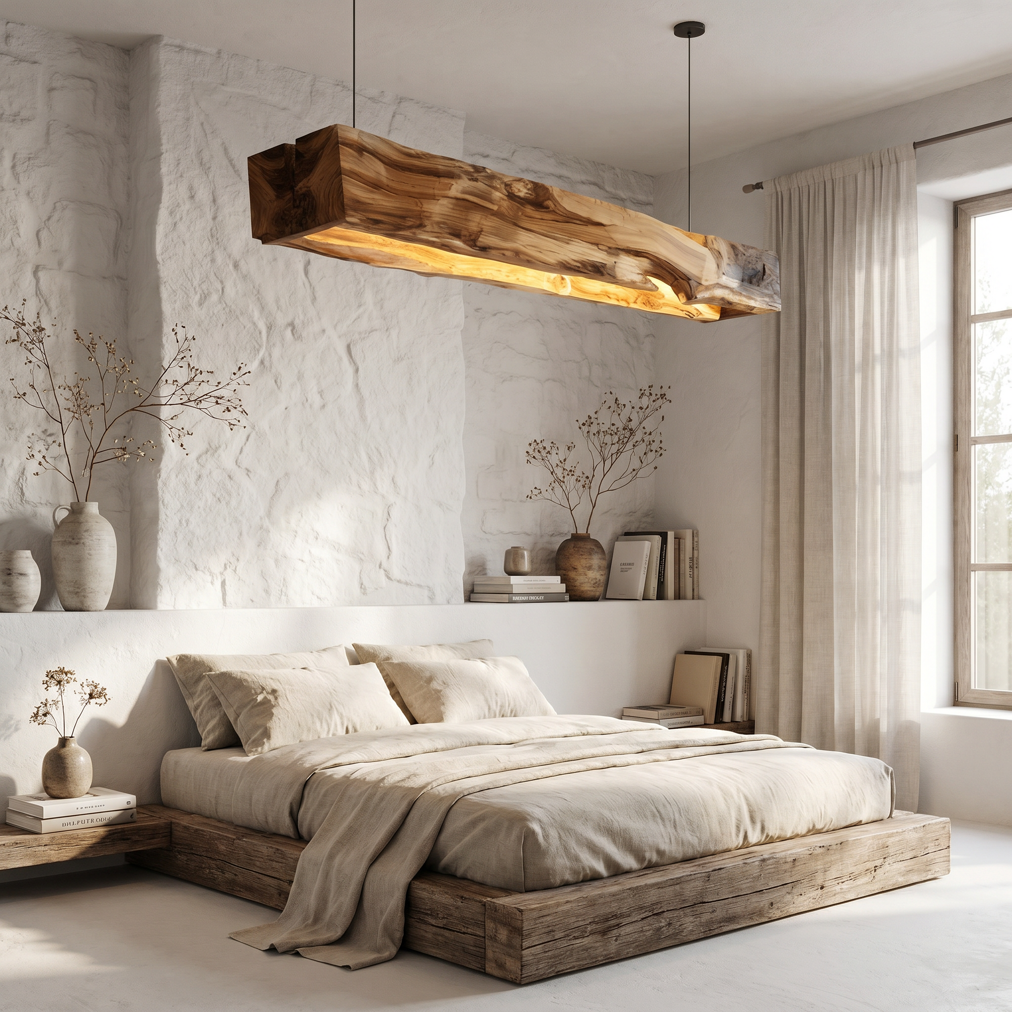 Organic Modern Pendant Light With Sculptural Wood Beam For Living Room And Kitchen SINLHAPL013