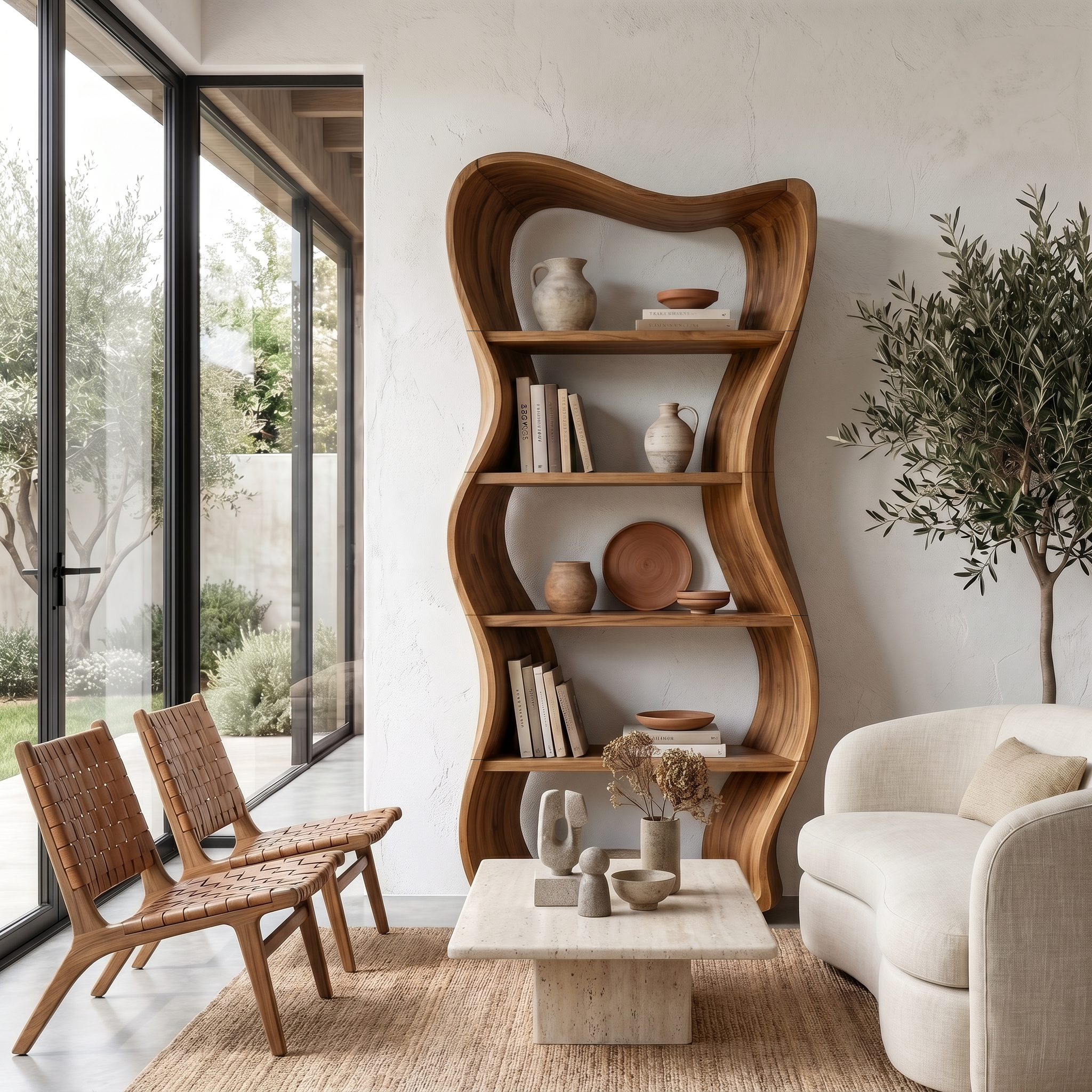 Sculptural Tree Shelf With Organic Wood Design For Living Room And Reading Corner SINLHABS040