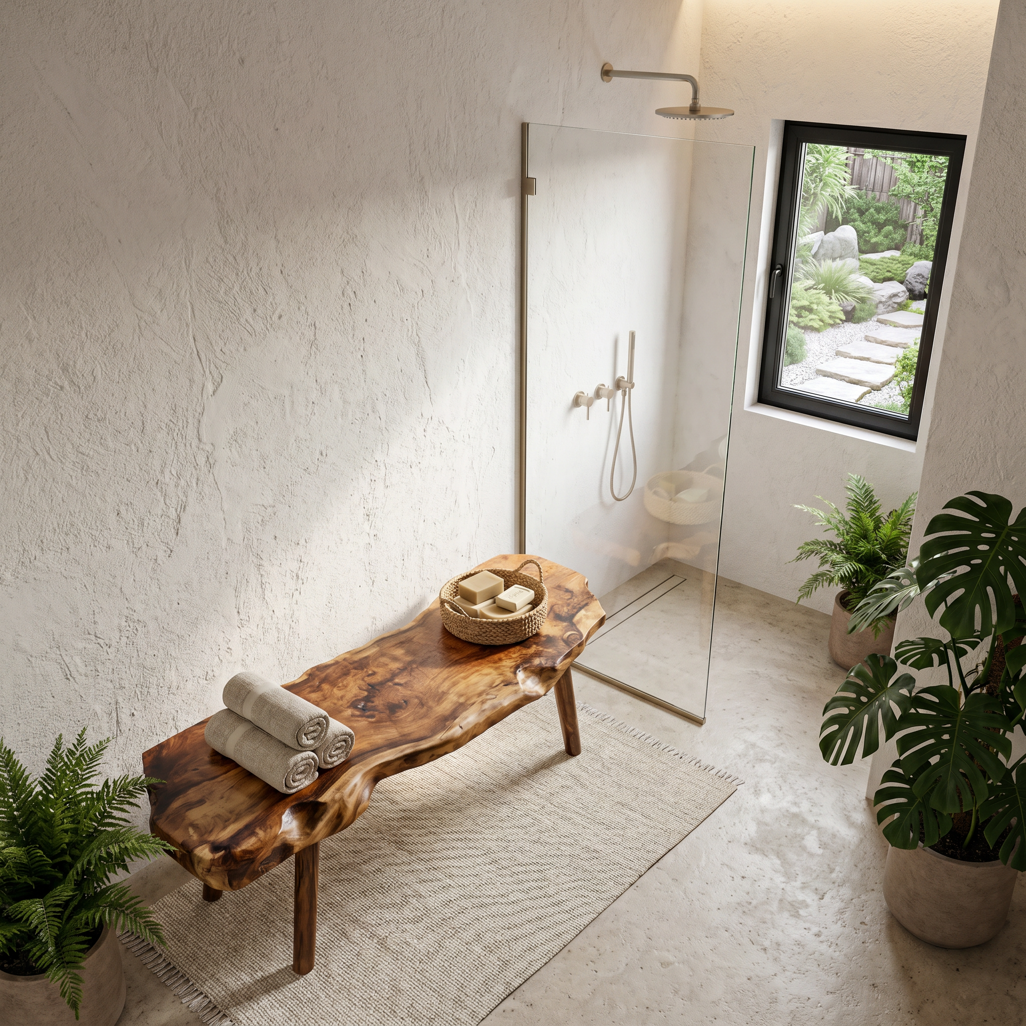 Rustic Shower Bench With Solid Wood Construction For Bathroom SINLHARS122