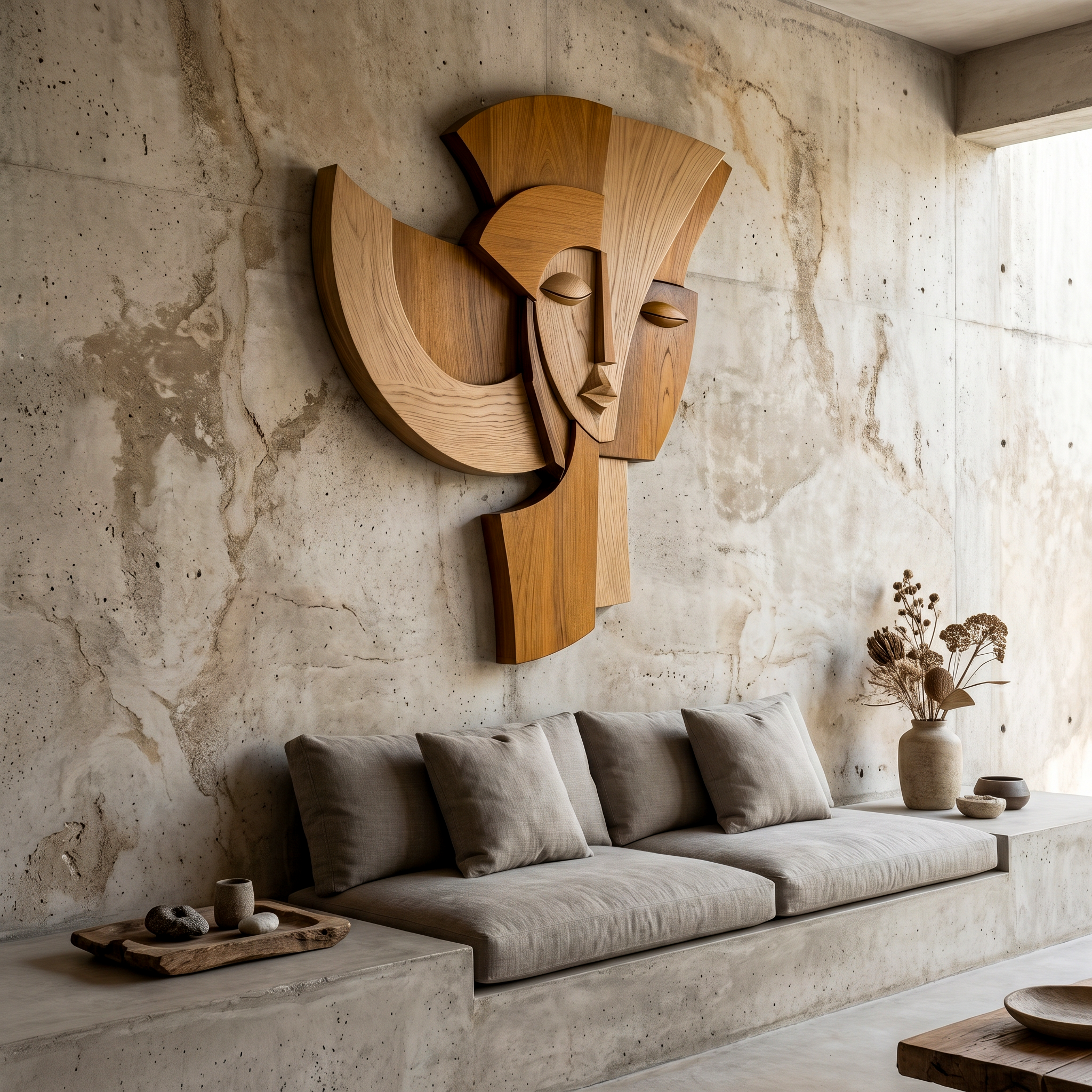 Abstract Wooden Face Wall Decor Panel For Living Room SINLHAWD069