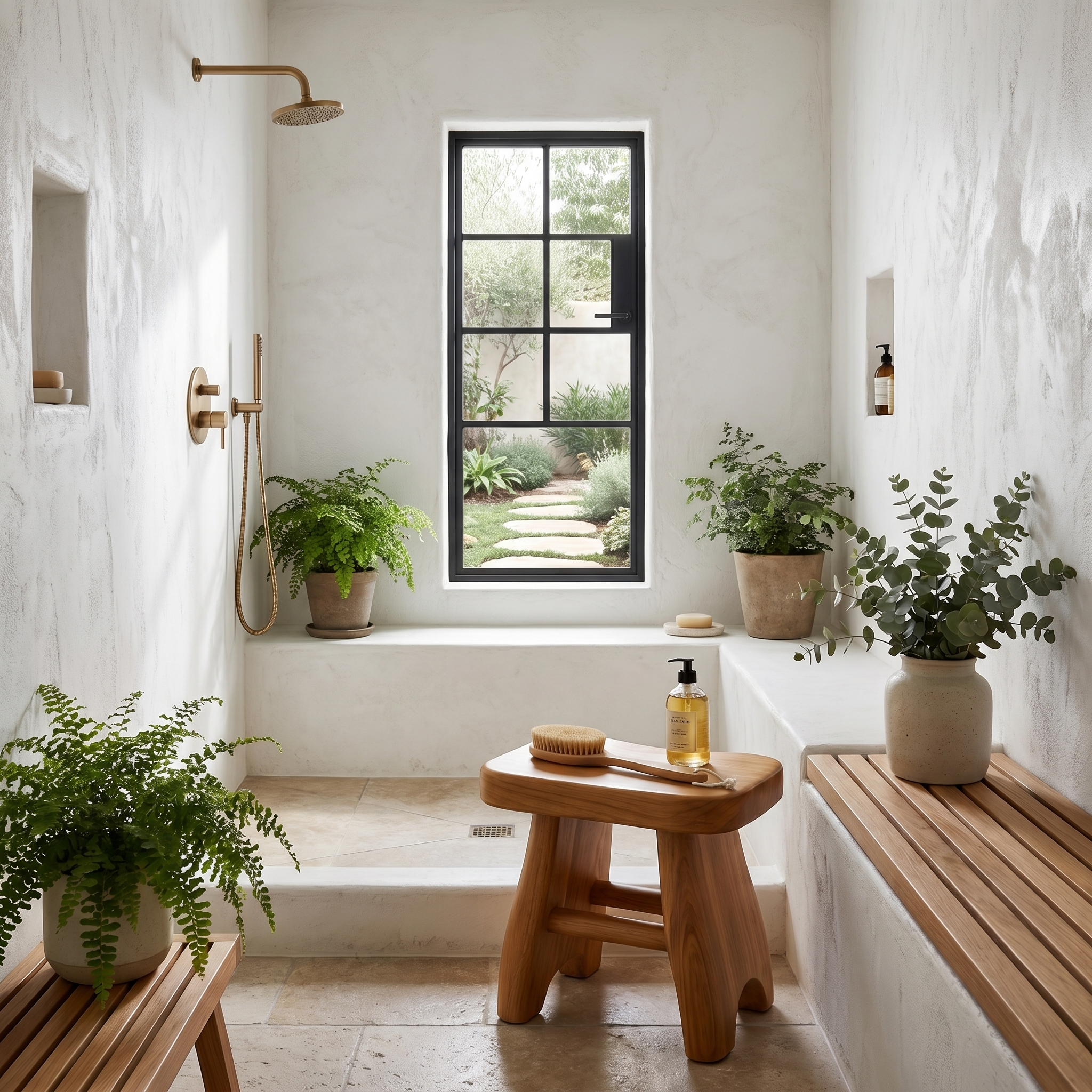 Rustic Shower Bench With Solid Wood Construction For Bathroom And Spa SINLHAWS012
