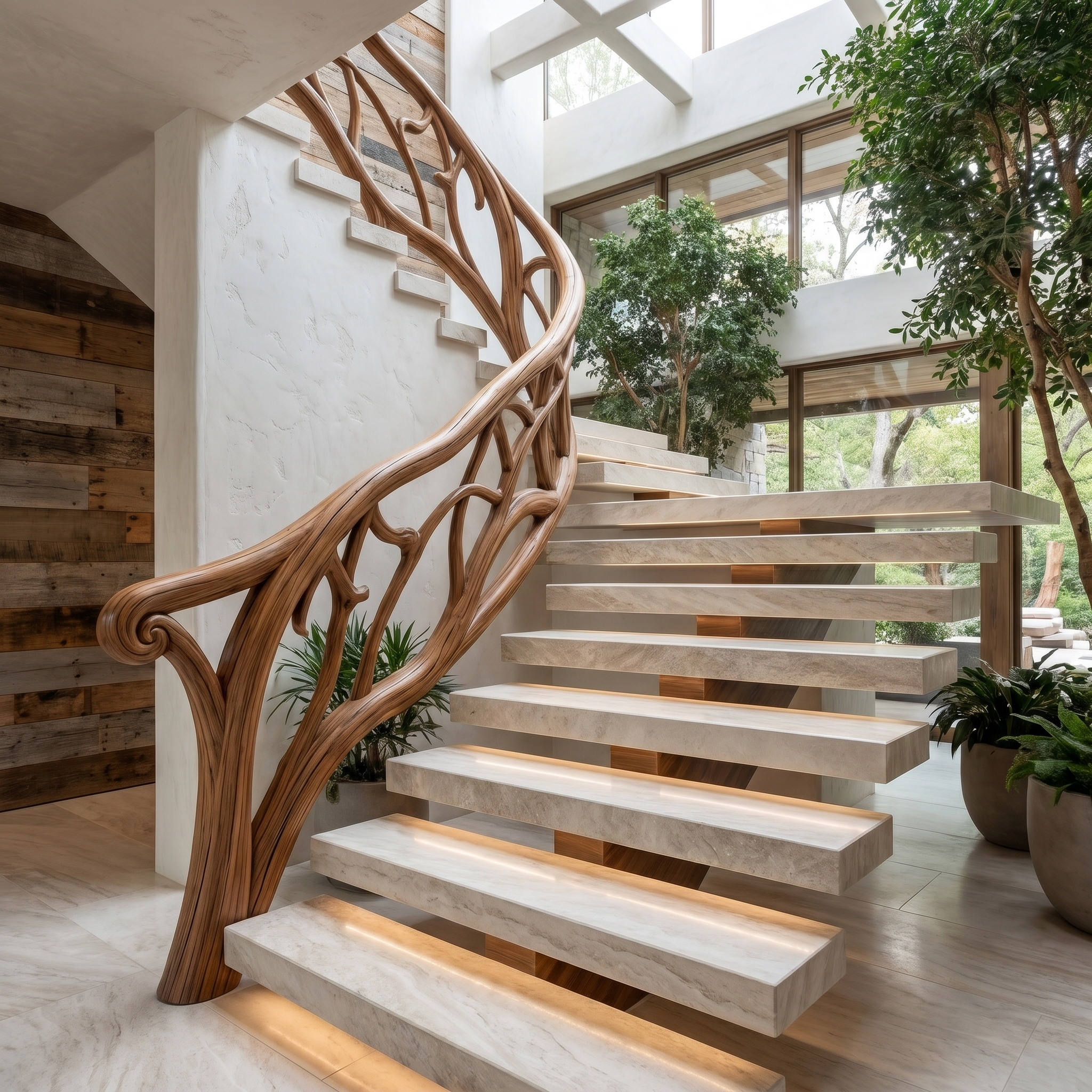 Artistic Tree Branch Stair Railing With Sculptural Wood Design For Interior Staircase SINLHAST014