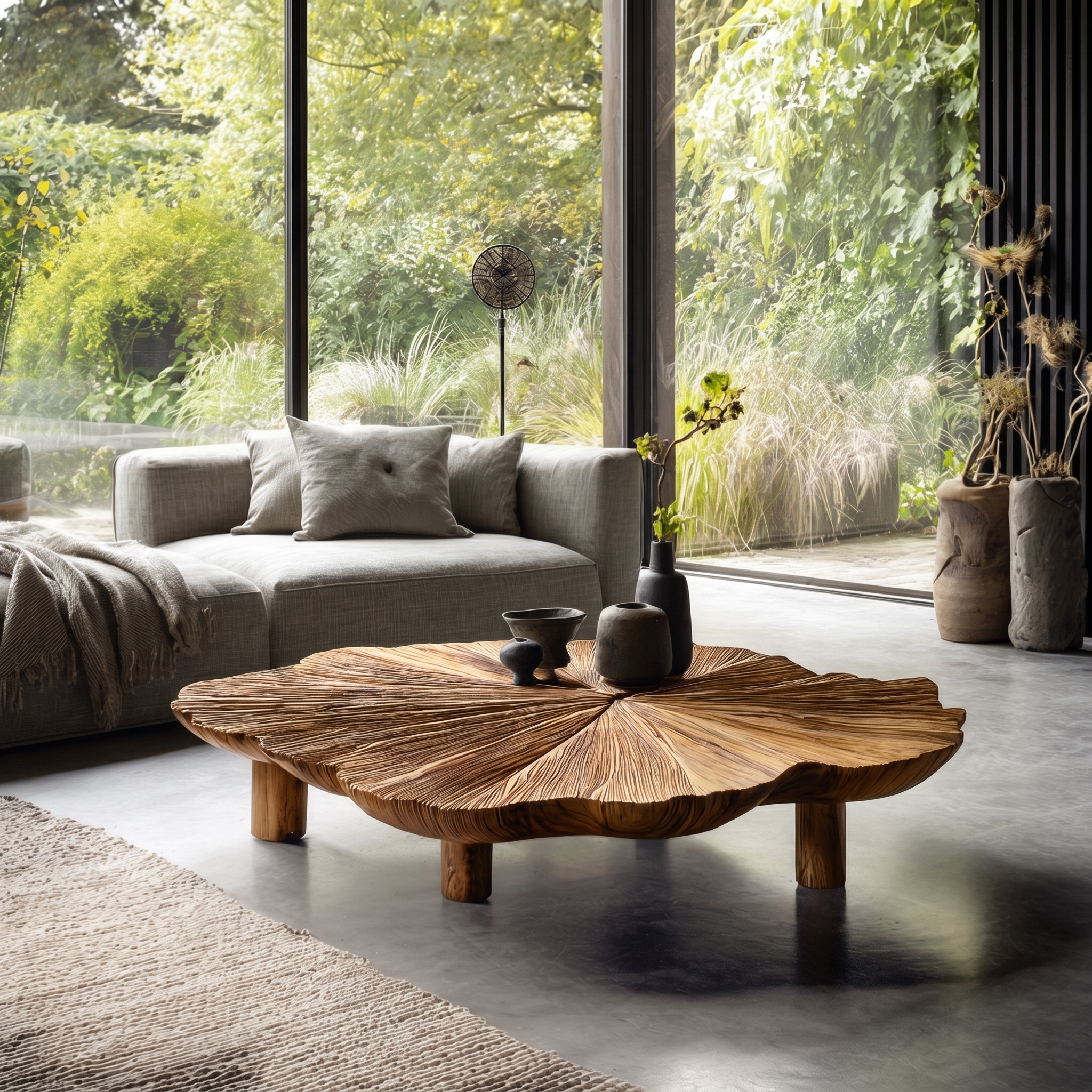 Organic Coffee Table With Hand Carved Solid Wood Design For Living Room SINLHACF386