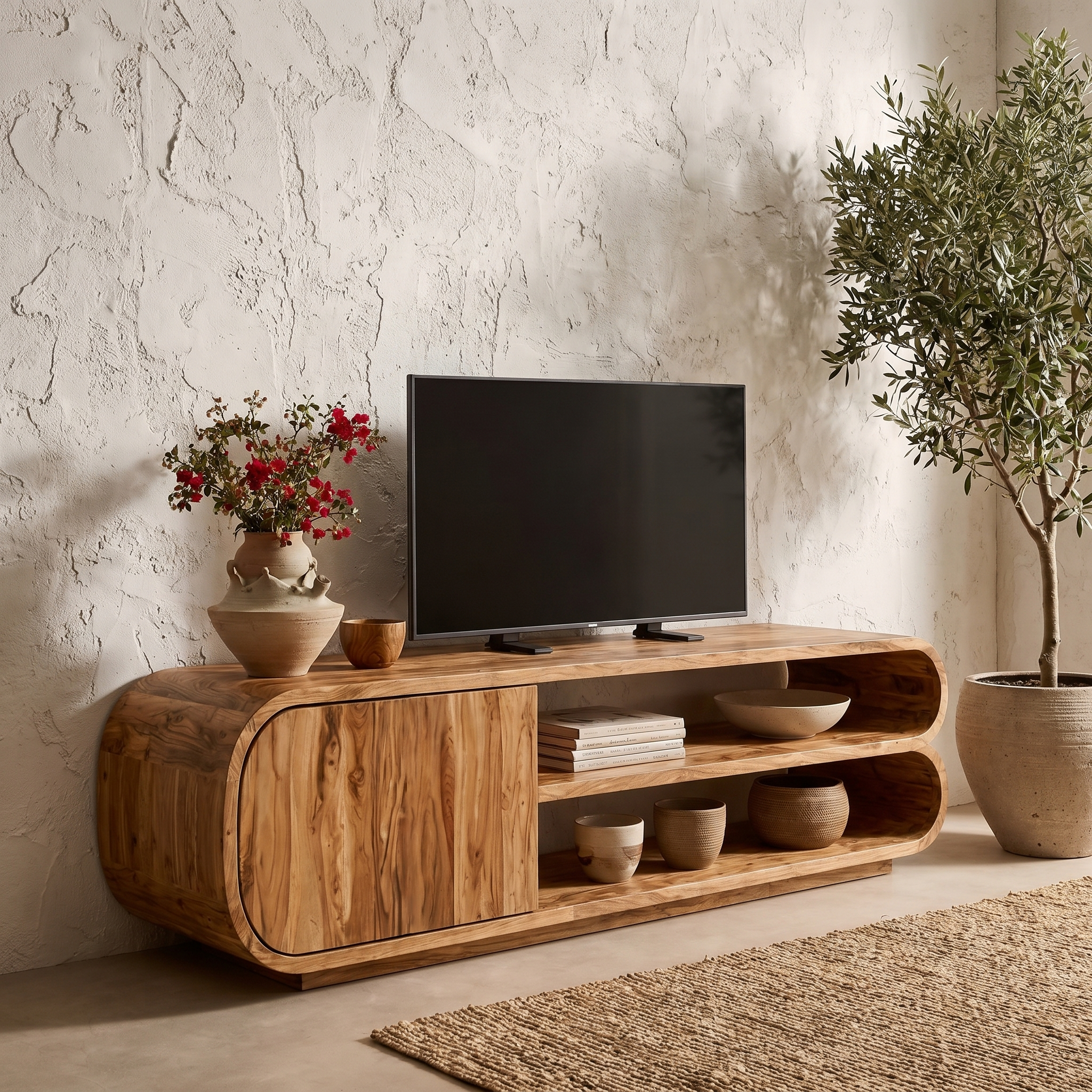 Contemporary TV Cabinet With Open Storage For Living Room SINLHATC038