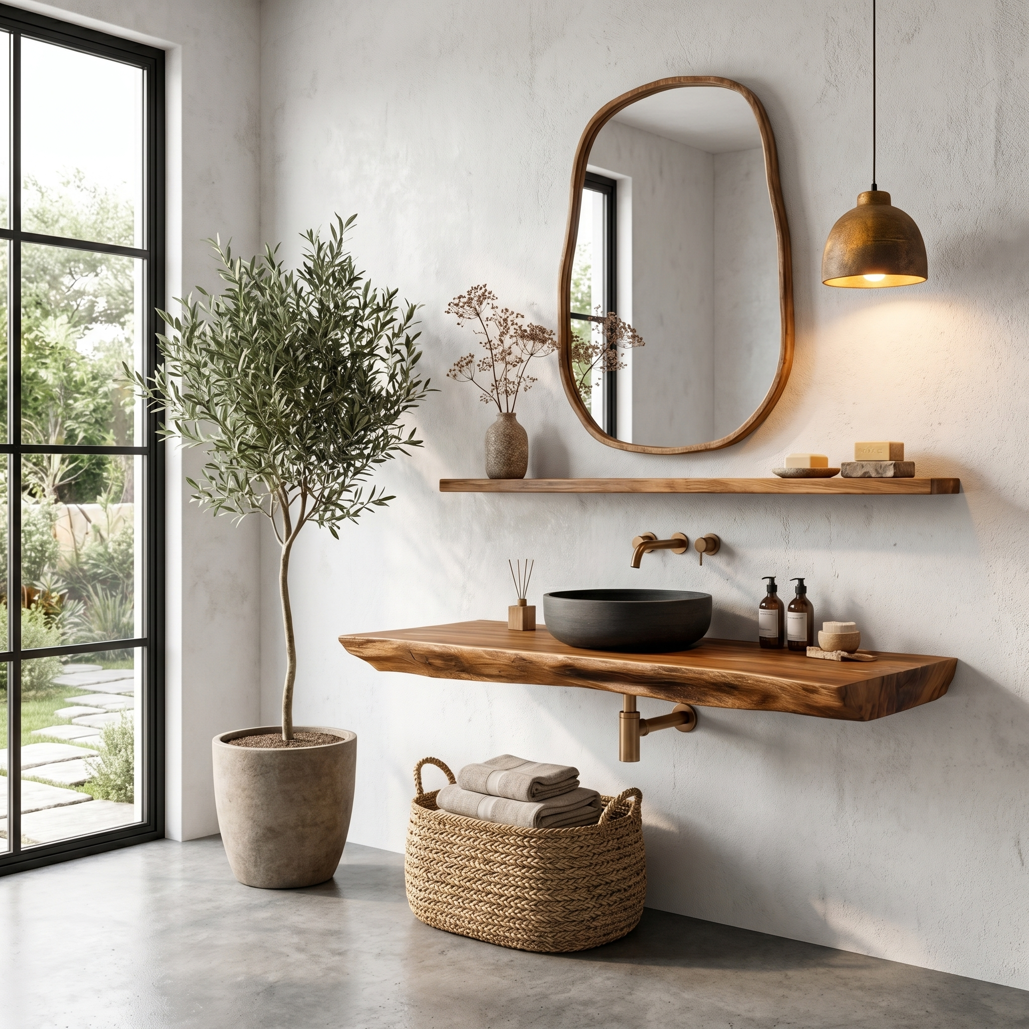 Rustic Organic Bathroom Vanity With Natural Wood Design For Bathroom SINLHABRV307