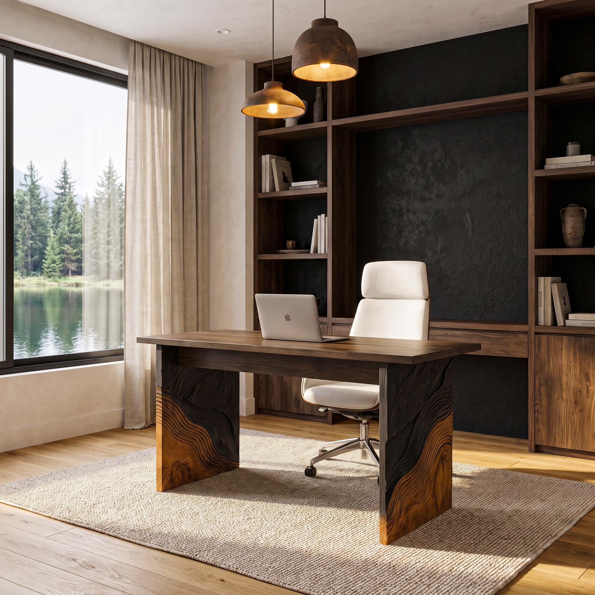 Organic Modern Writing Desk Handcrafted Storage Design For Executive Home Office SINLHADE165