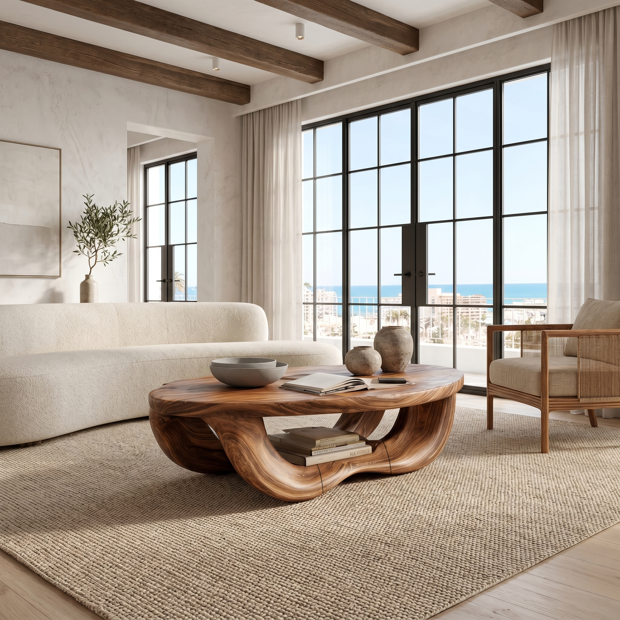 Modern Organic Coffee Table With Handcrafted Curved Wood Design For Living Room SINLHACF393