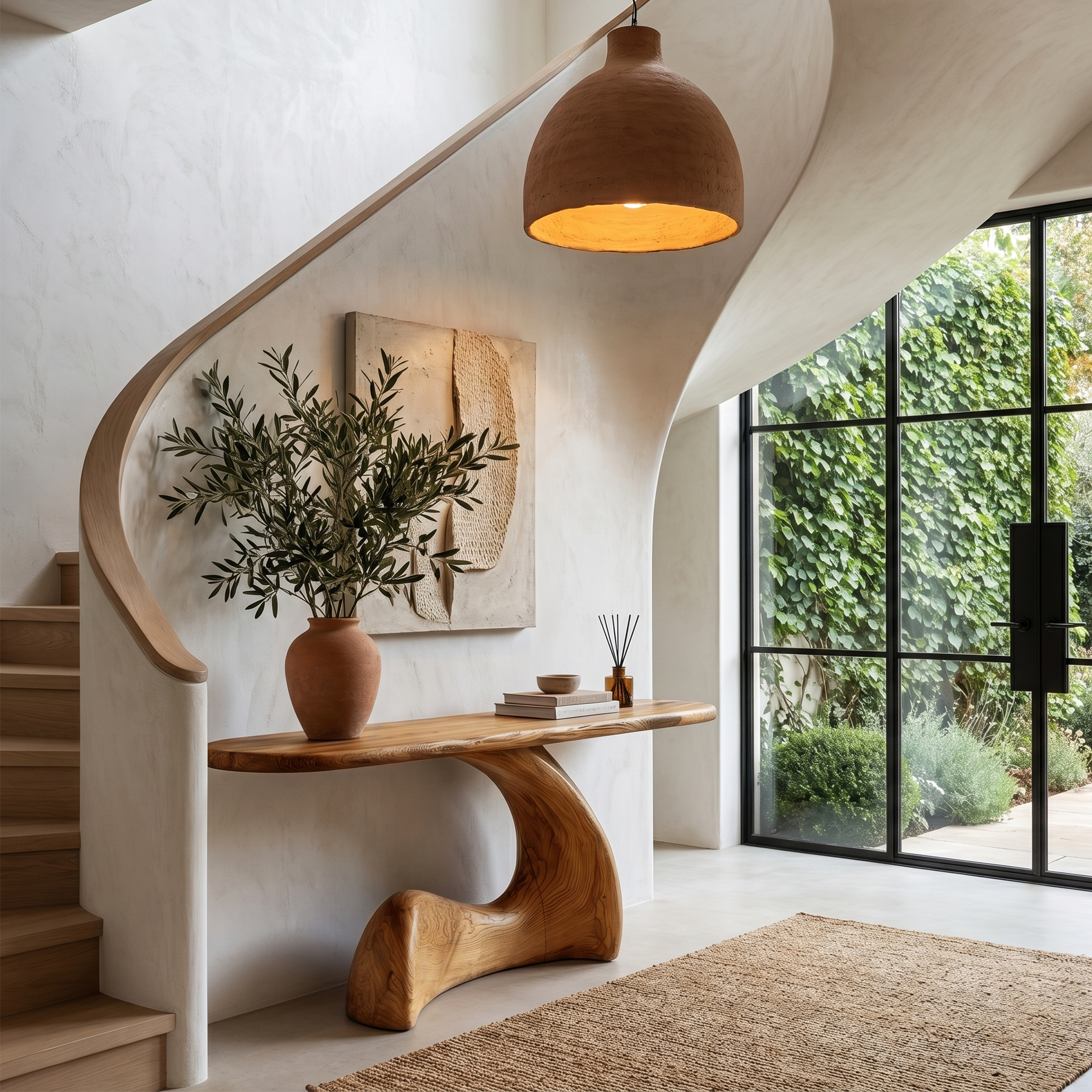 Organic Console Table With Sculptural Curved Wood Base For Entryway And Living Room SINLHACS583