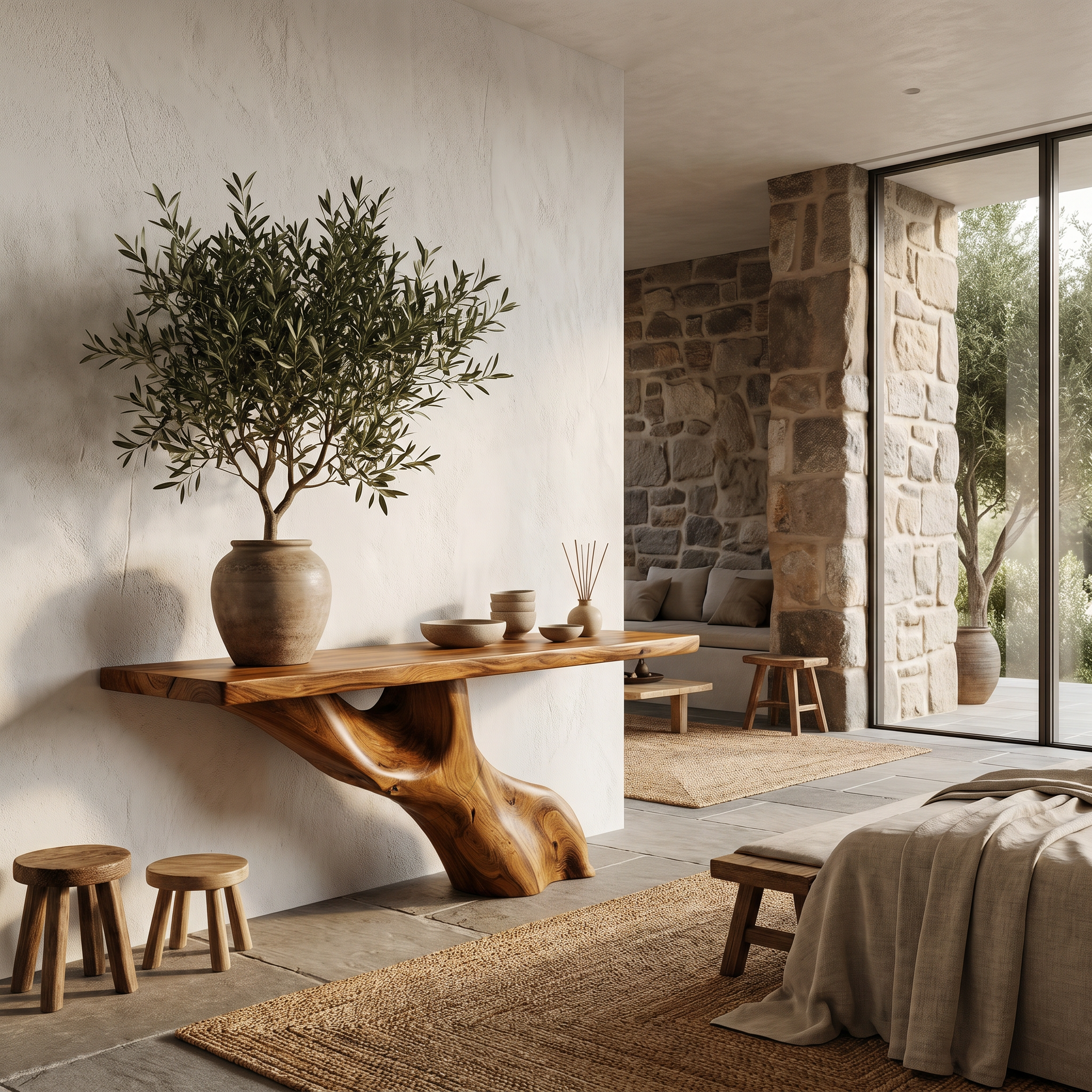 Tree Inspired Console Table With Live Edge Top And Root Base For Hallway SINLHACS612