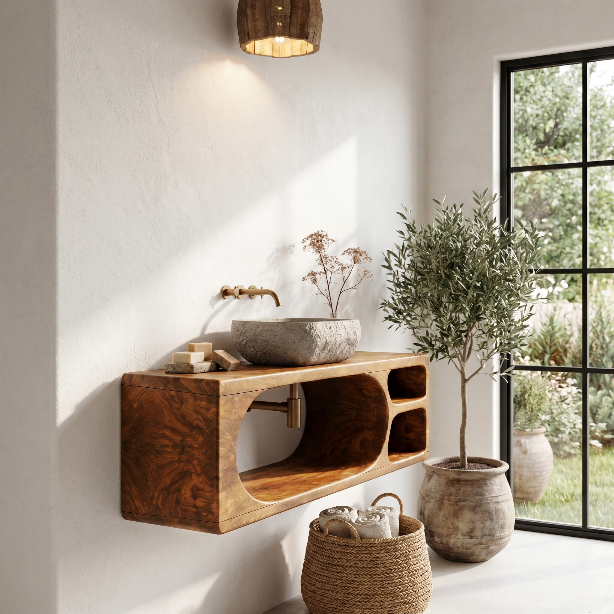 Organic Bathroom Vanity With Built In Storage Shelves For Bathroom SINLHABRV309
