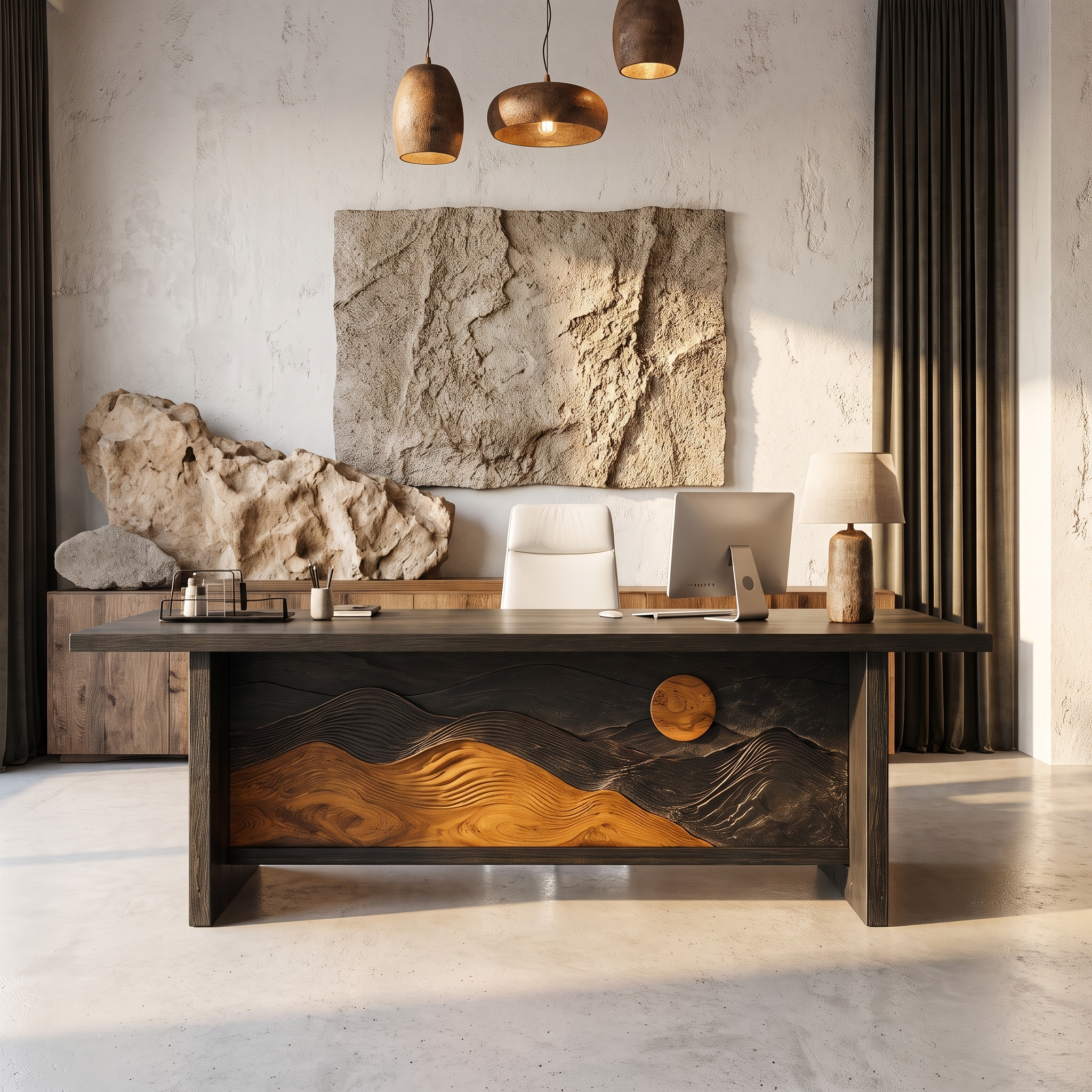 Sculptural Writing Desk Handcrafted Solid Wood Design For Workspace SINLHADE166