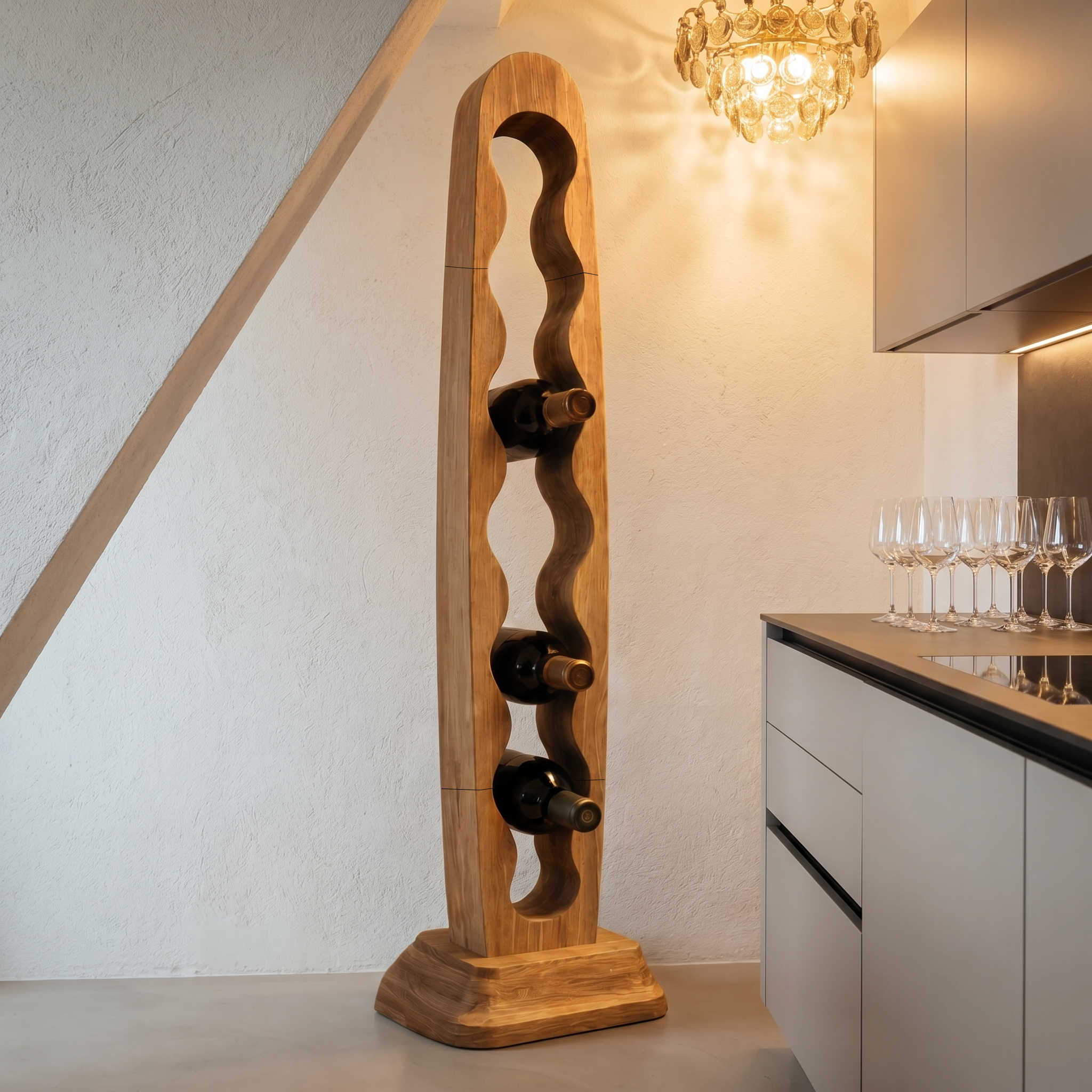Modern Freestanding Wine Rack With Sculptural Vertical Bottle Storage For Kitchen SINLHAWR029