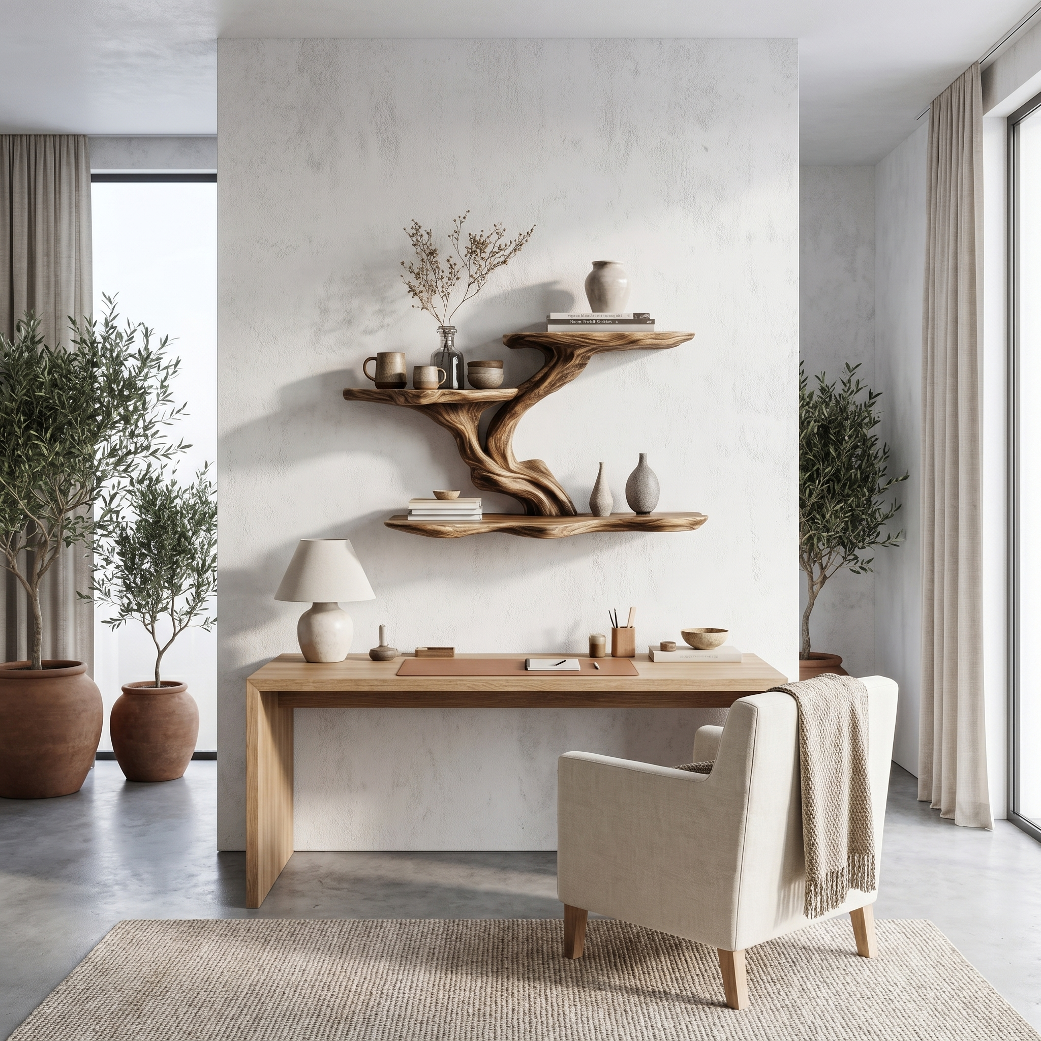 Organic Tree Branch Floating Shelf With Sculptural Wall Storage For Living Room SINLHAFL548